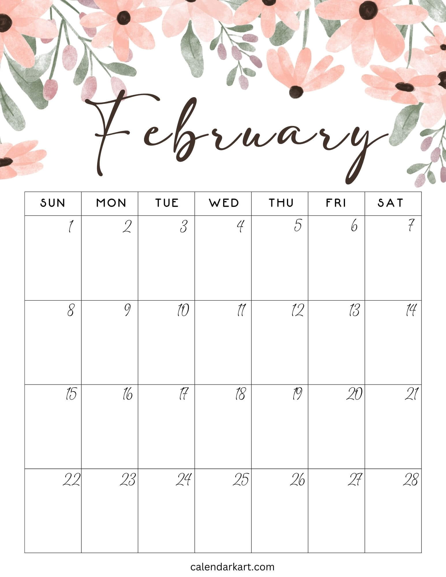 February 2026 Calendar Floral 8