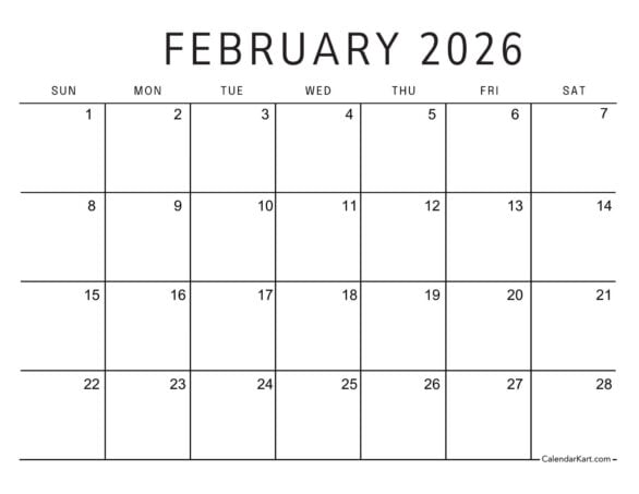 February 2026 Calendar Large Print