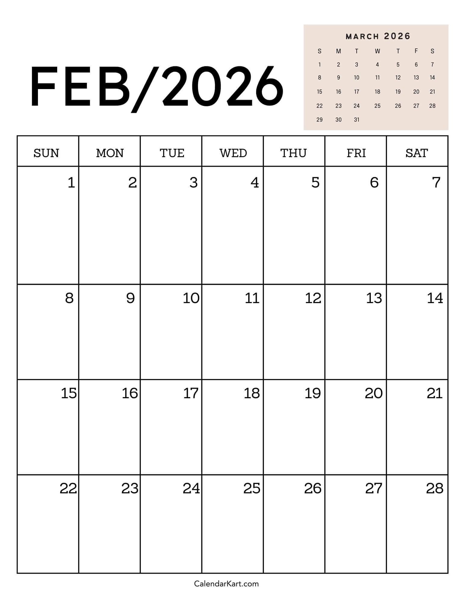 February 2026 Calendar Printable 1