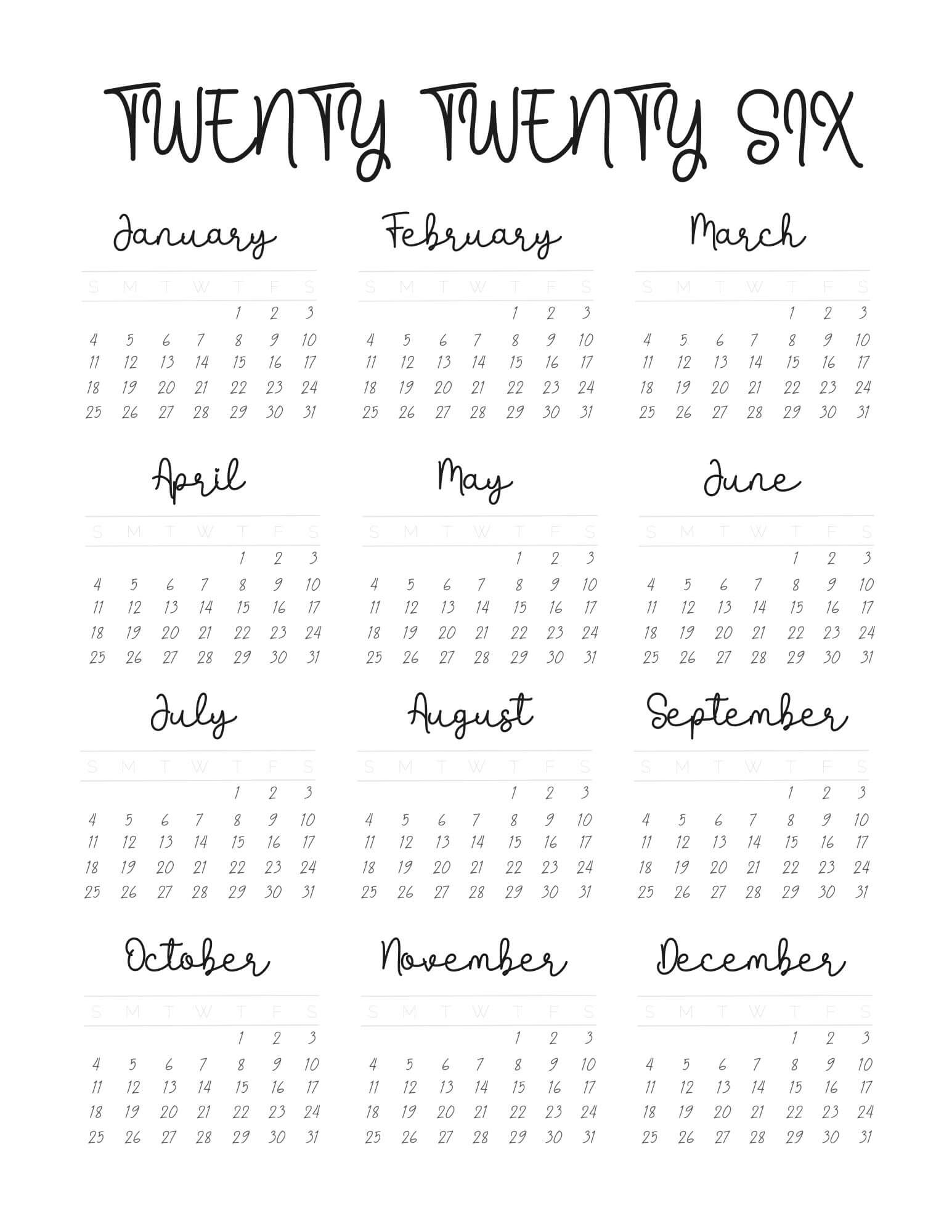 2026 Calendar Elegant