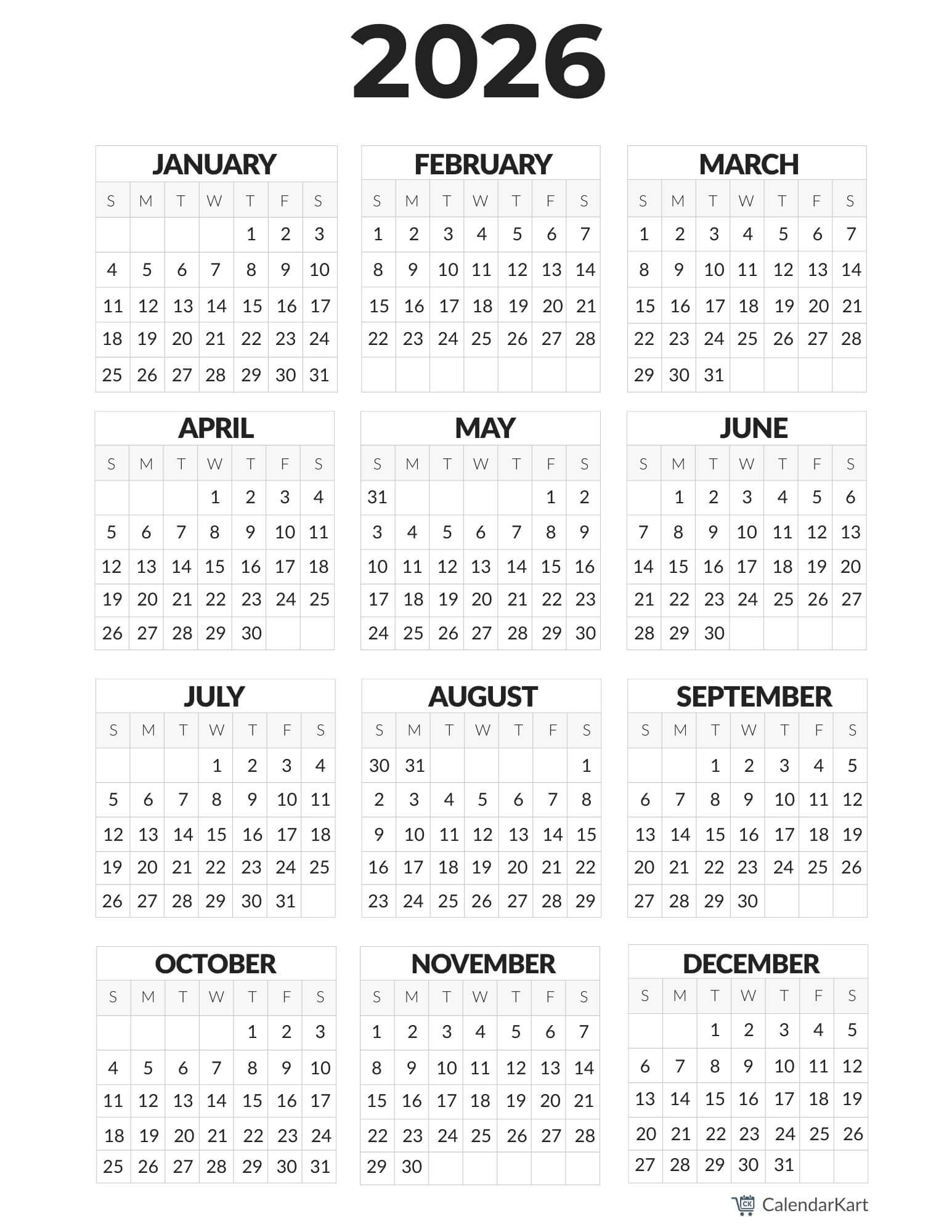 2026 Calendar Minimalist