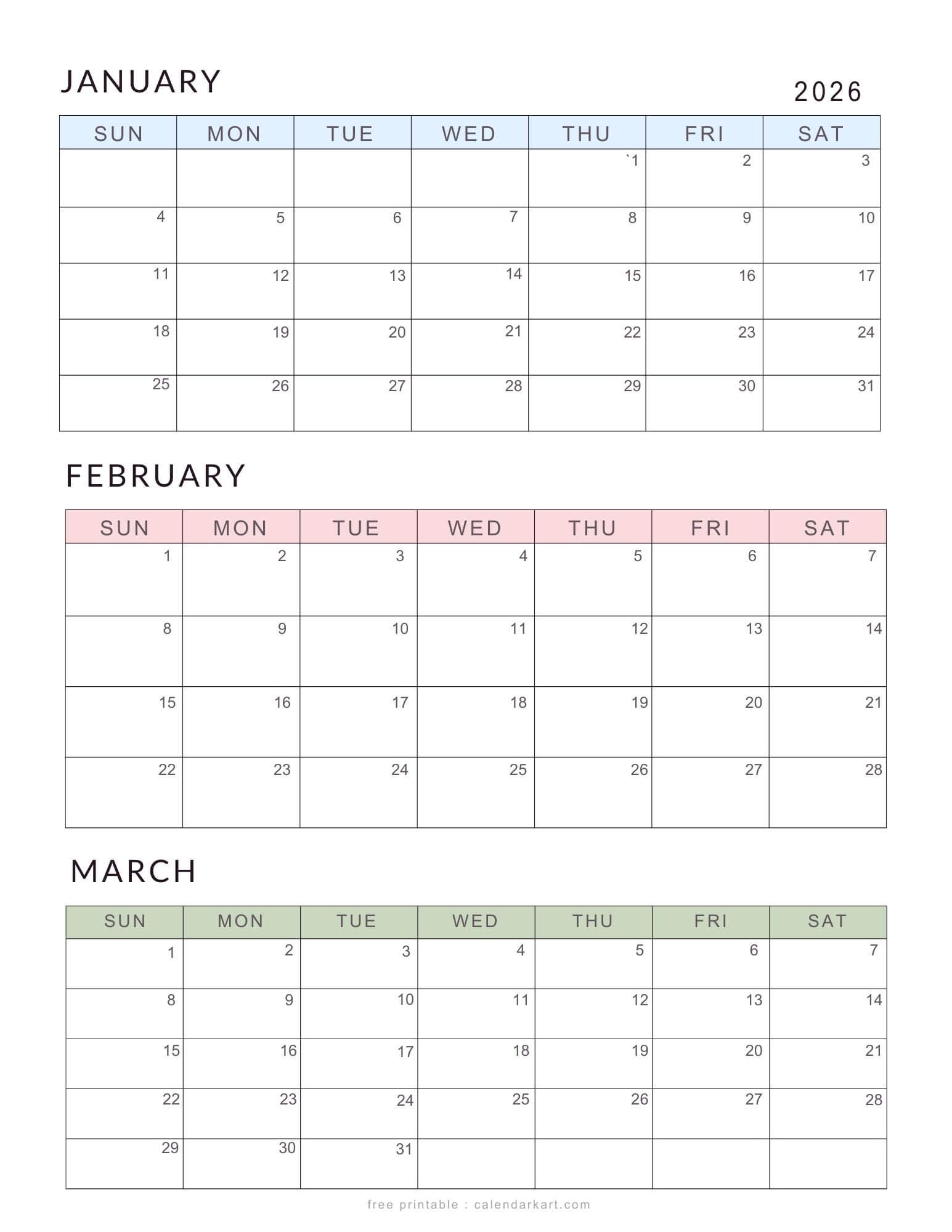 January-March Calendar - Q Planner Templates - CalendarKart January-March Calendar - Q Planner Templates - CalendarKart