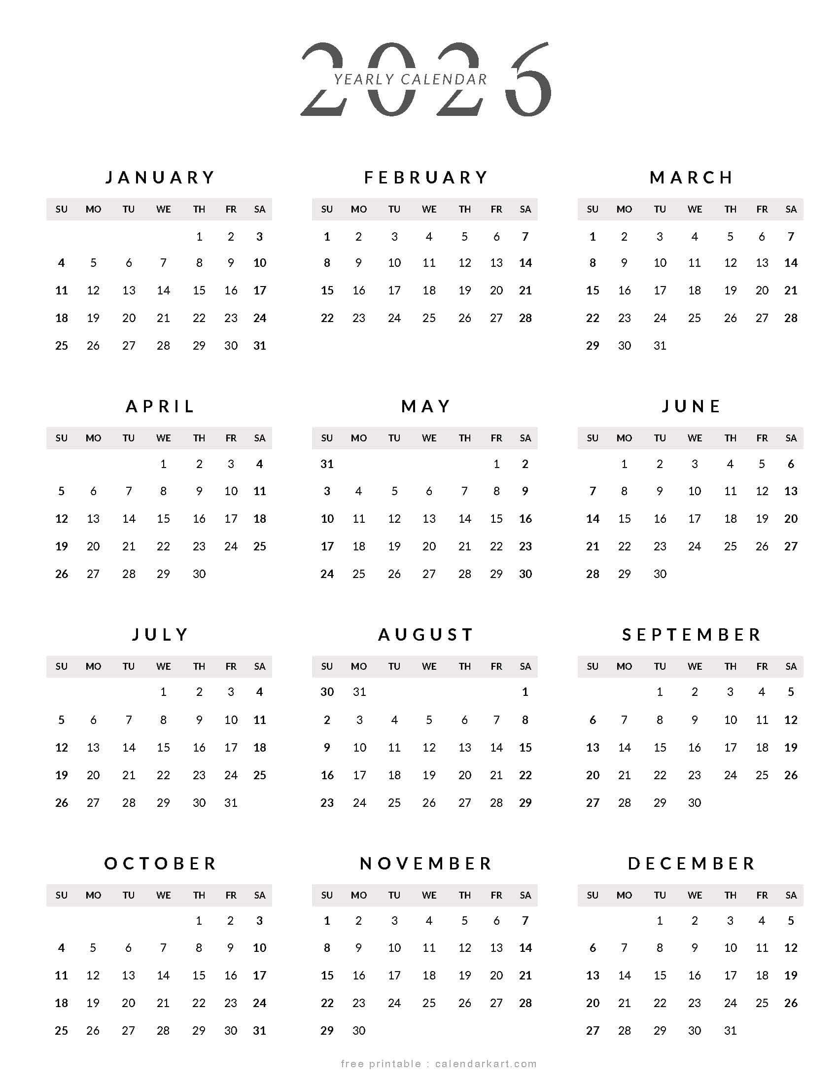 Printable 2026 Calendar Template Style 10