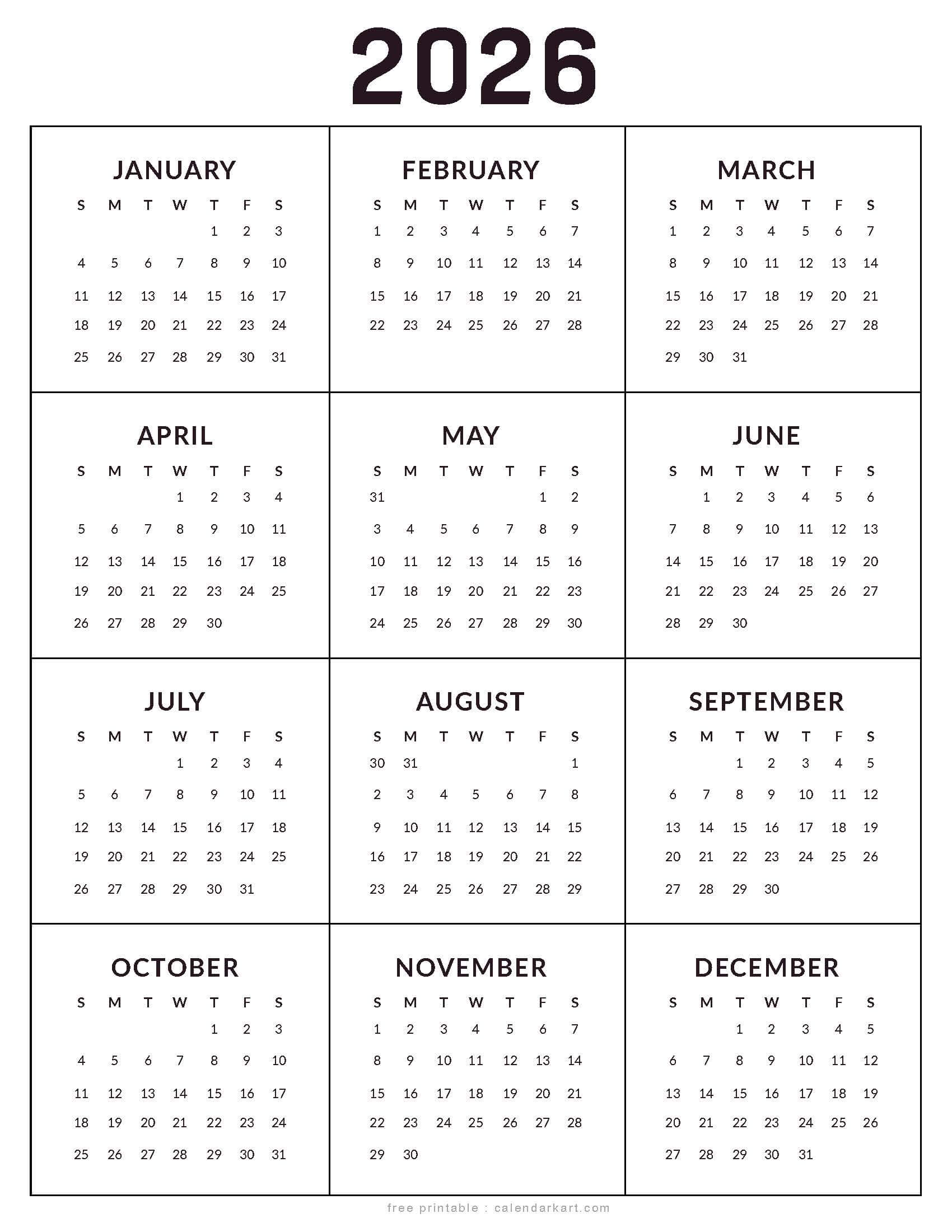 Printable 2026 Calendar Template Style 11