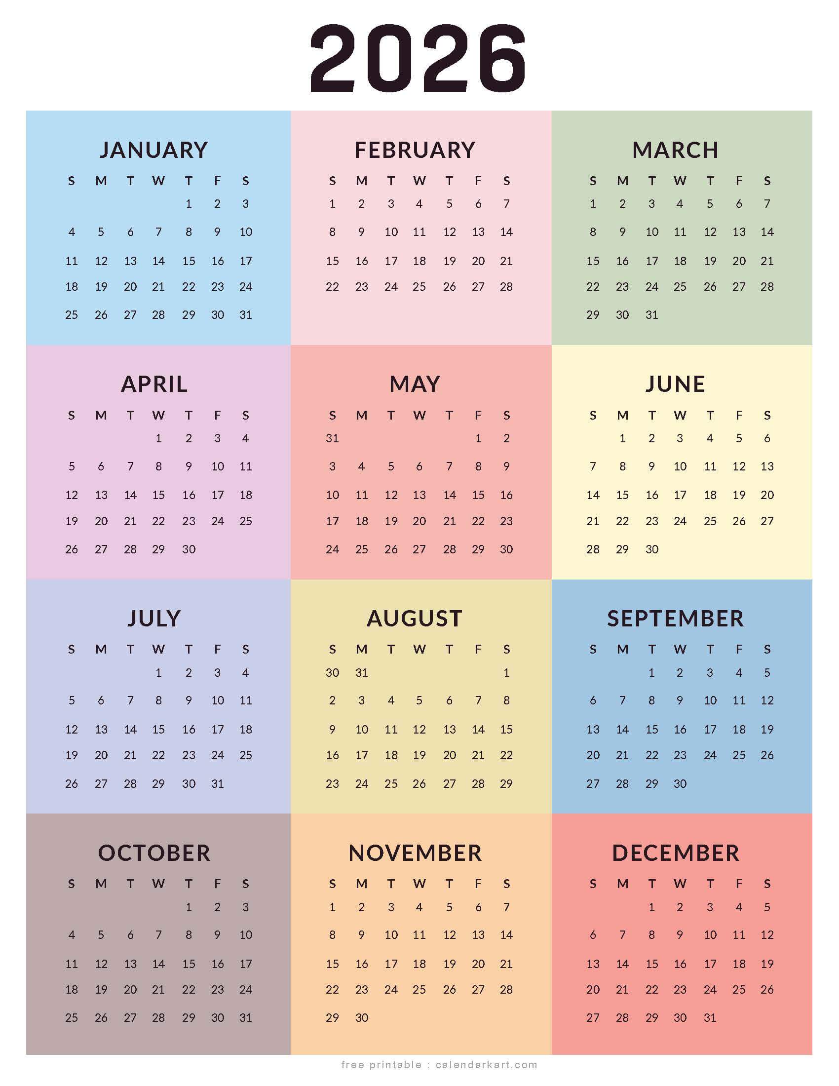Printable 2026 Calendar Template Style 7