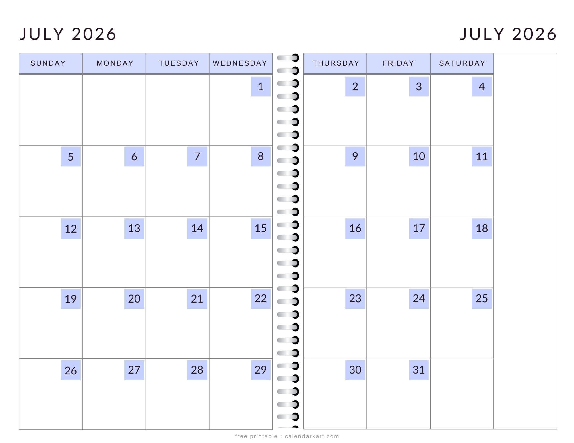 Printable July 2026 Calendar 2 Page Monthly Soft Pastel