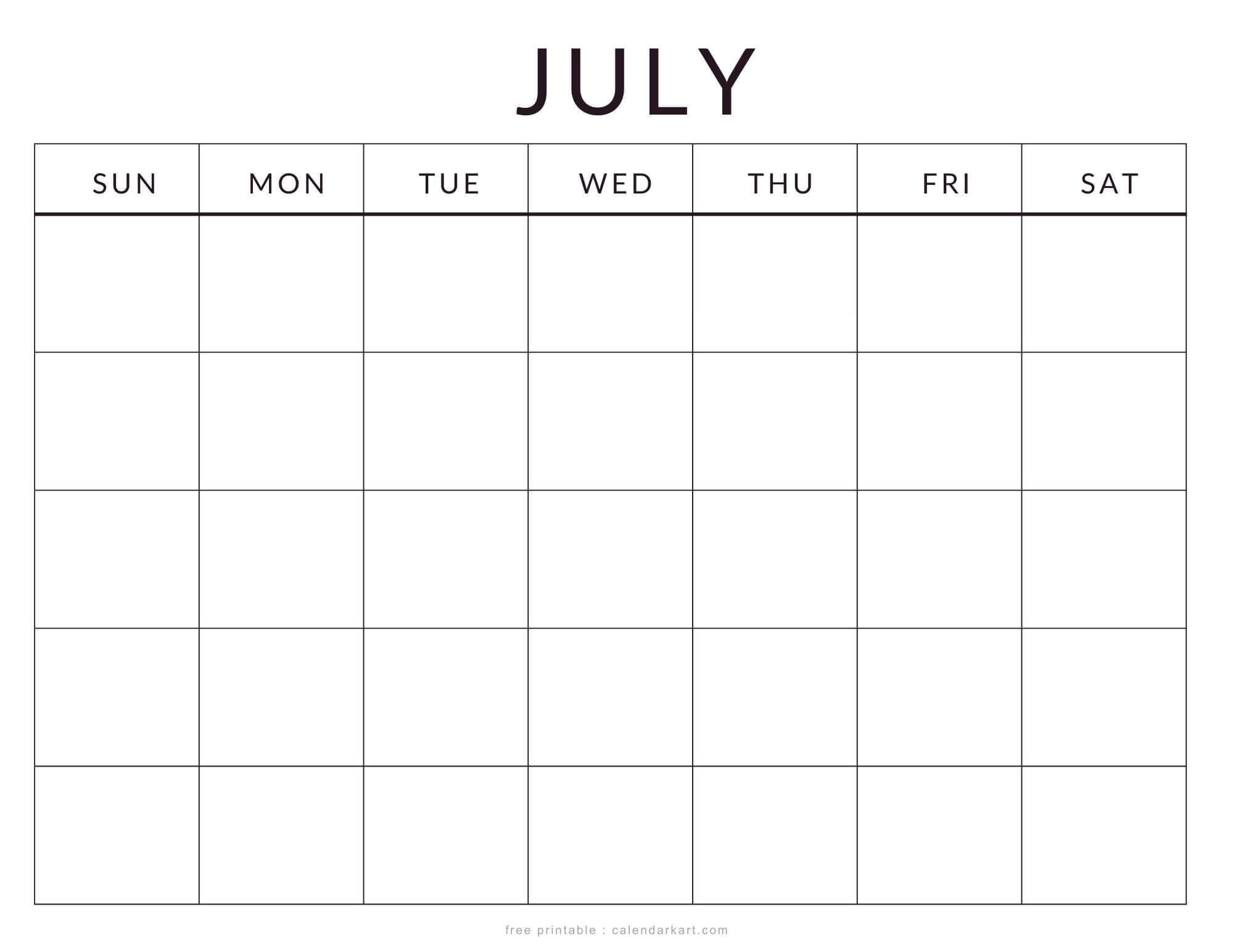 Printable July 2026 Calendar Blank Monthly