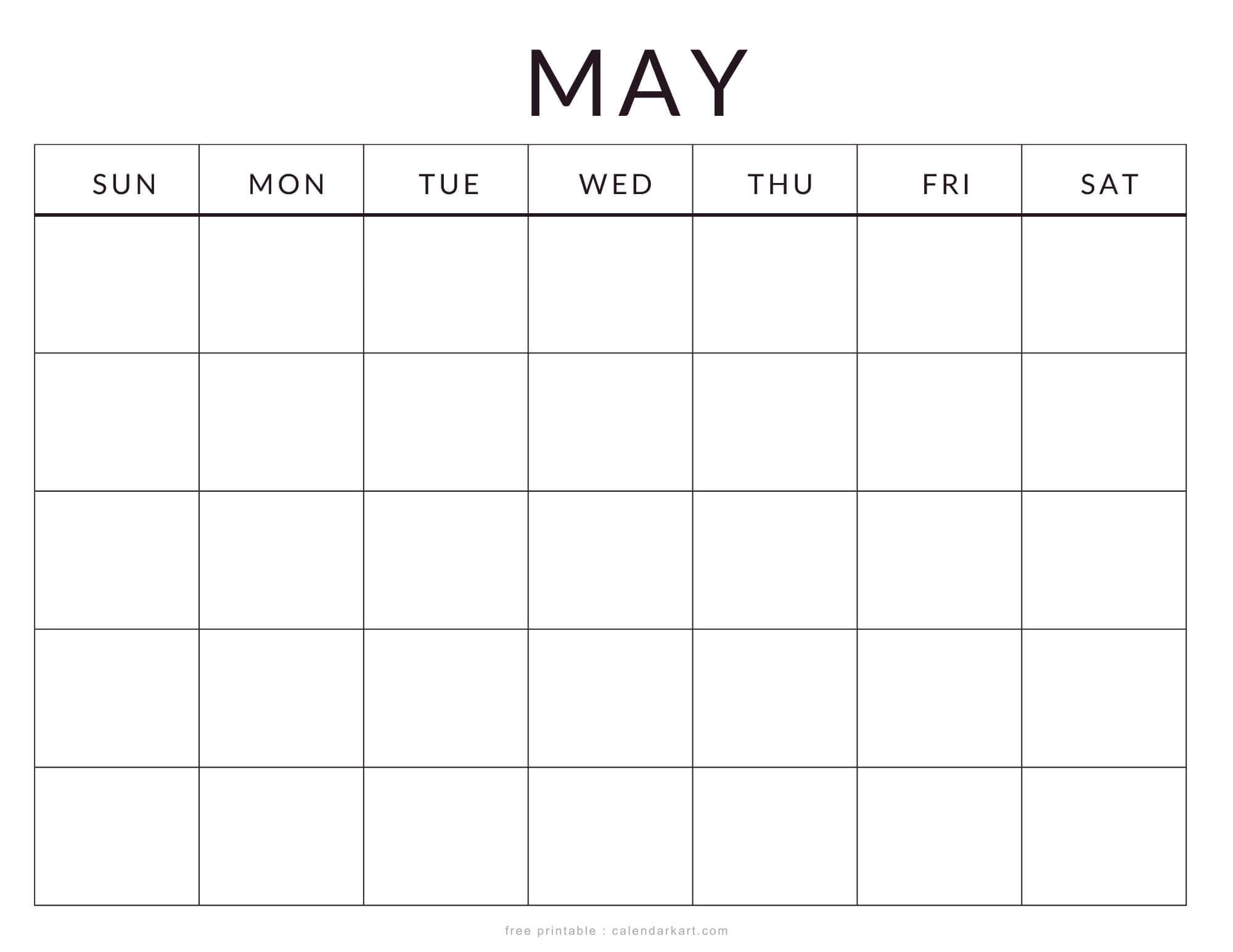 Printable May 2026 Calendar Blank Monthly
