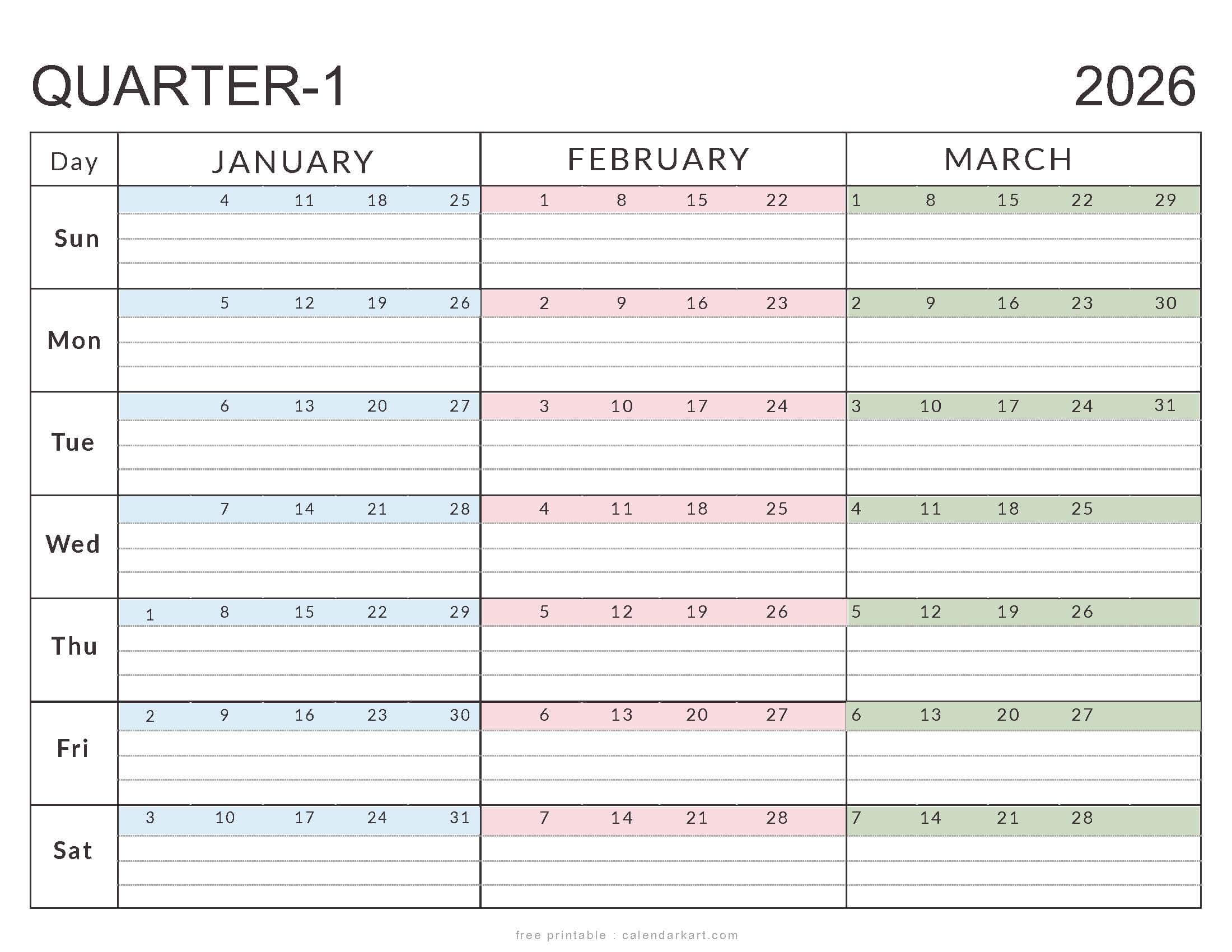 Printable Q1 Calendar Jan-Mar 2026 Soft Pastel (1)