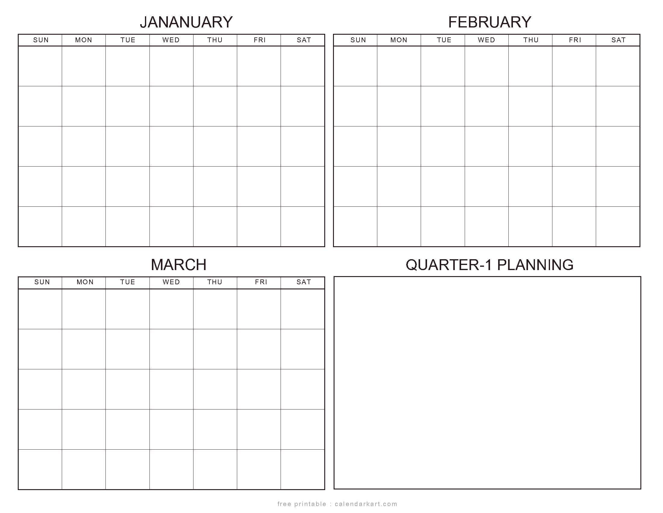 Quarter-1 Blank Calendar