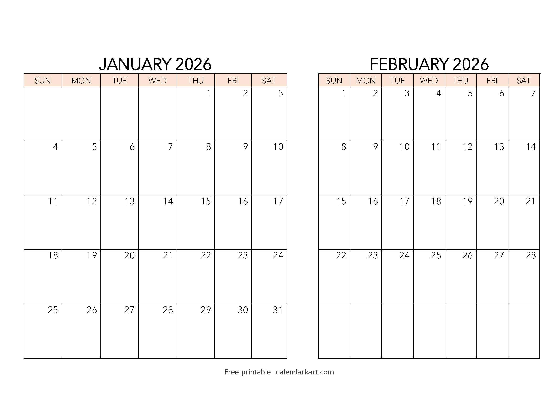 2026 Calendar Word Basic Bi-Monthly 2