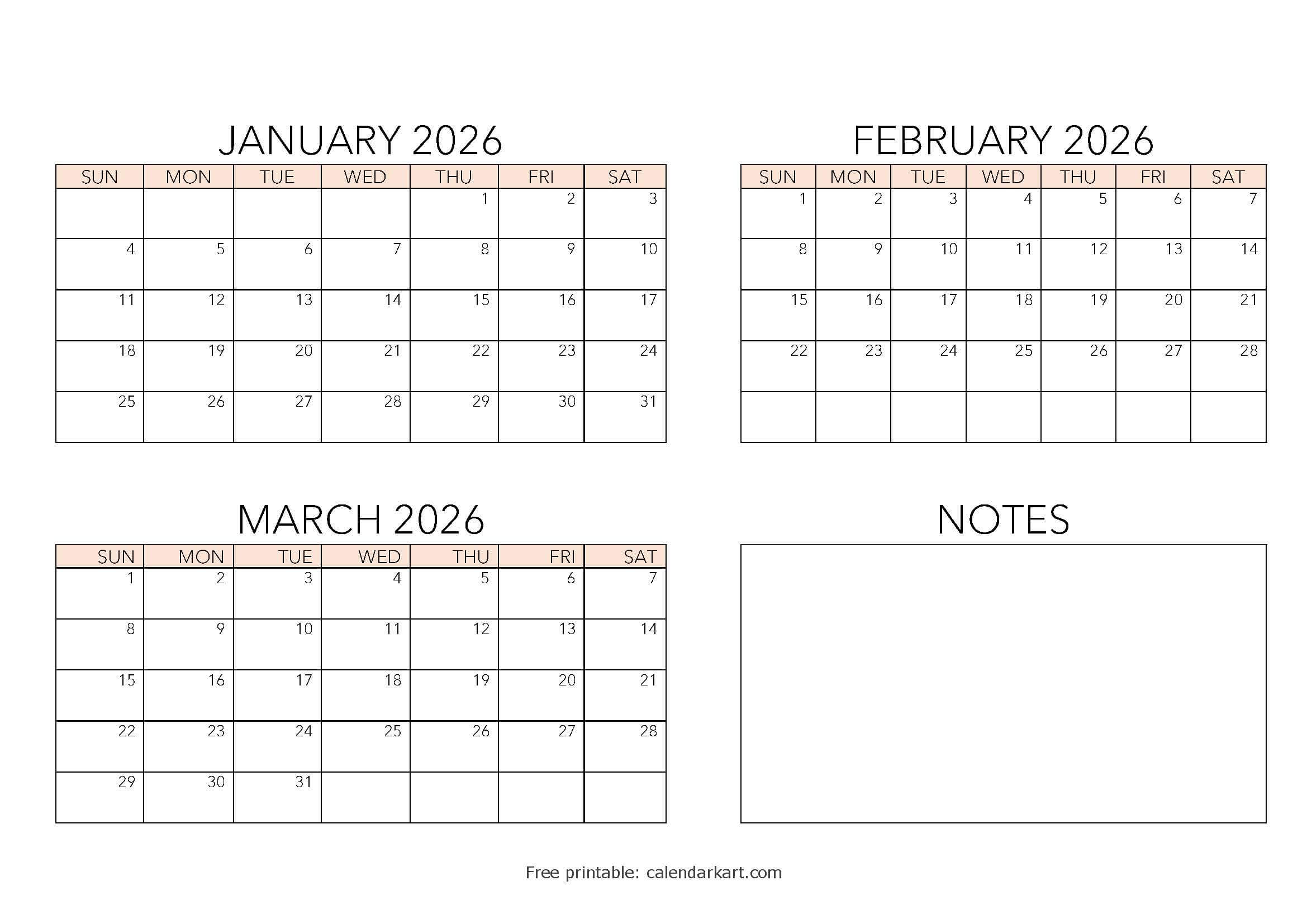 2026 Calendar Word Quarterly 2