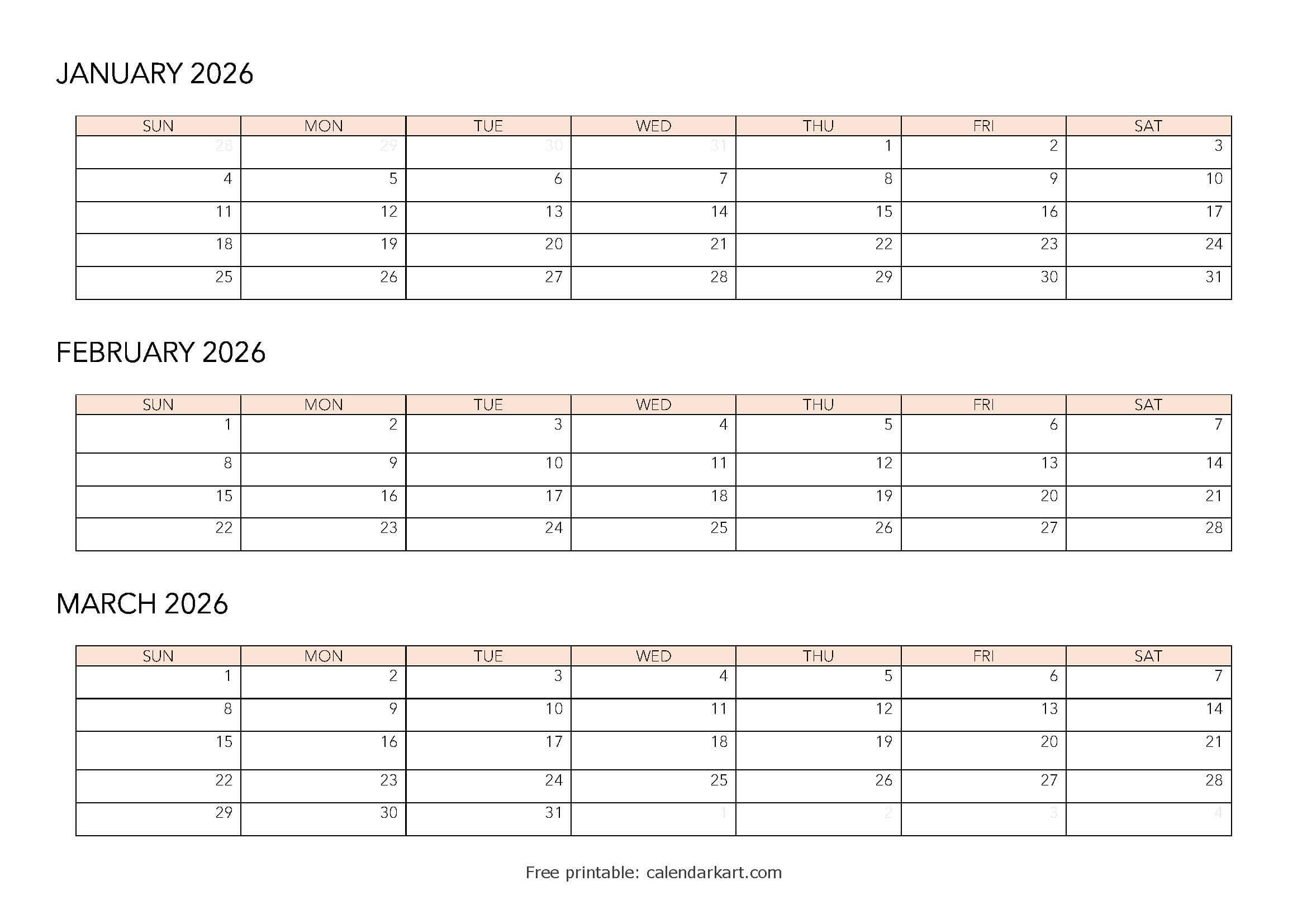 2026 Calendar Word Quarterly