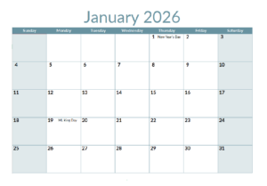 Excel Calendar Template 2026 (Editable Free XLSX Download)