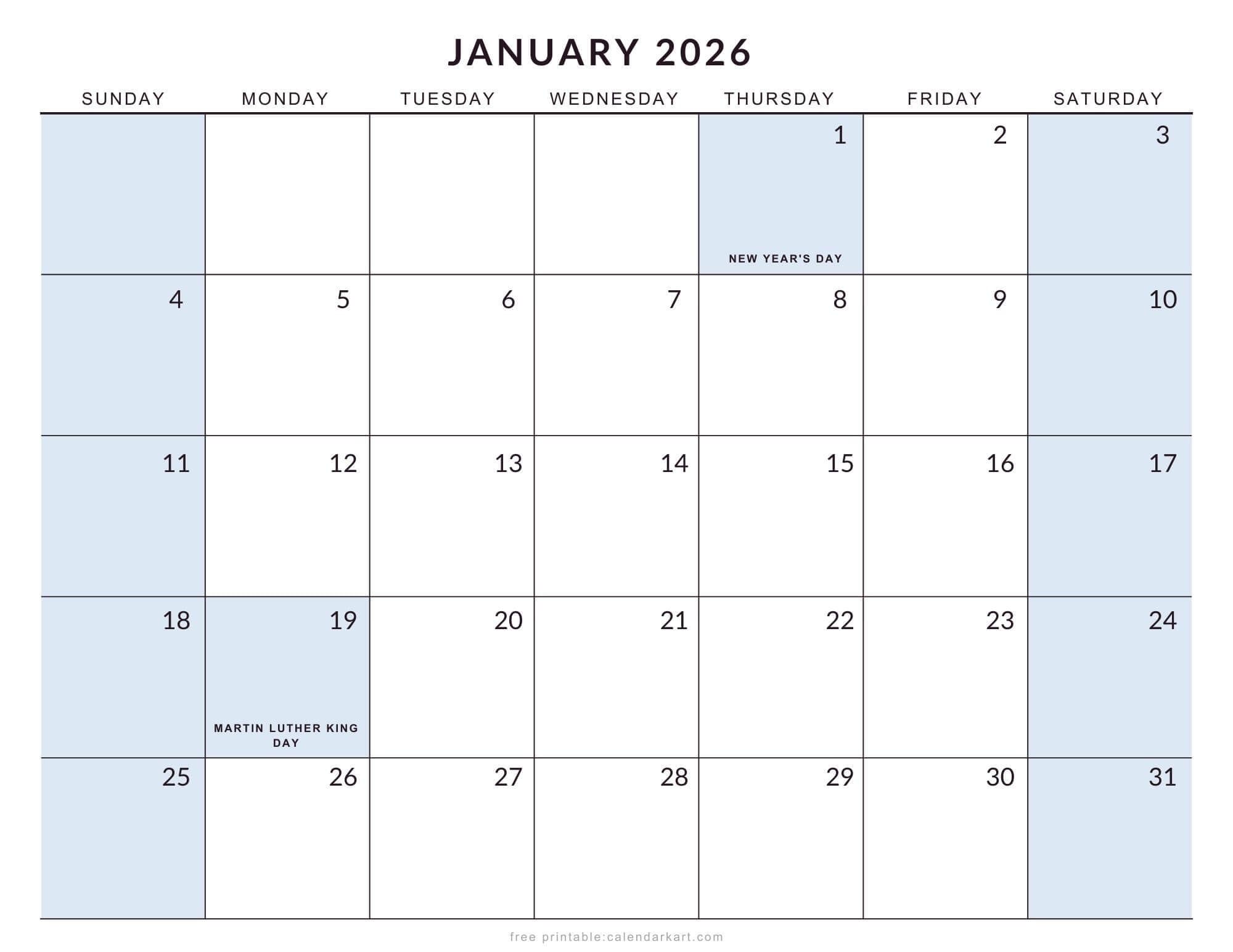 2026 Monthly Calendar with Holidays USA Soft Pastel Landscape