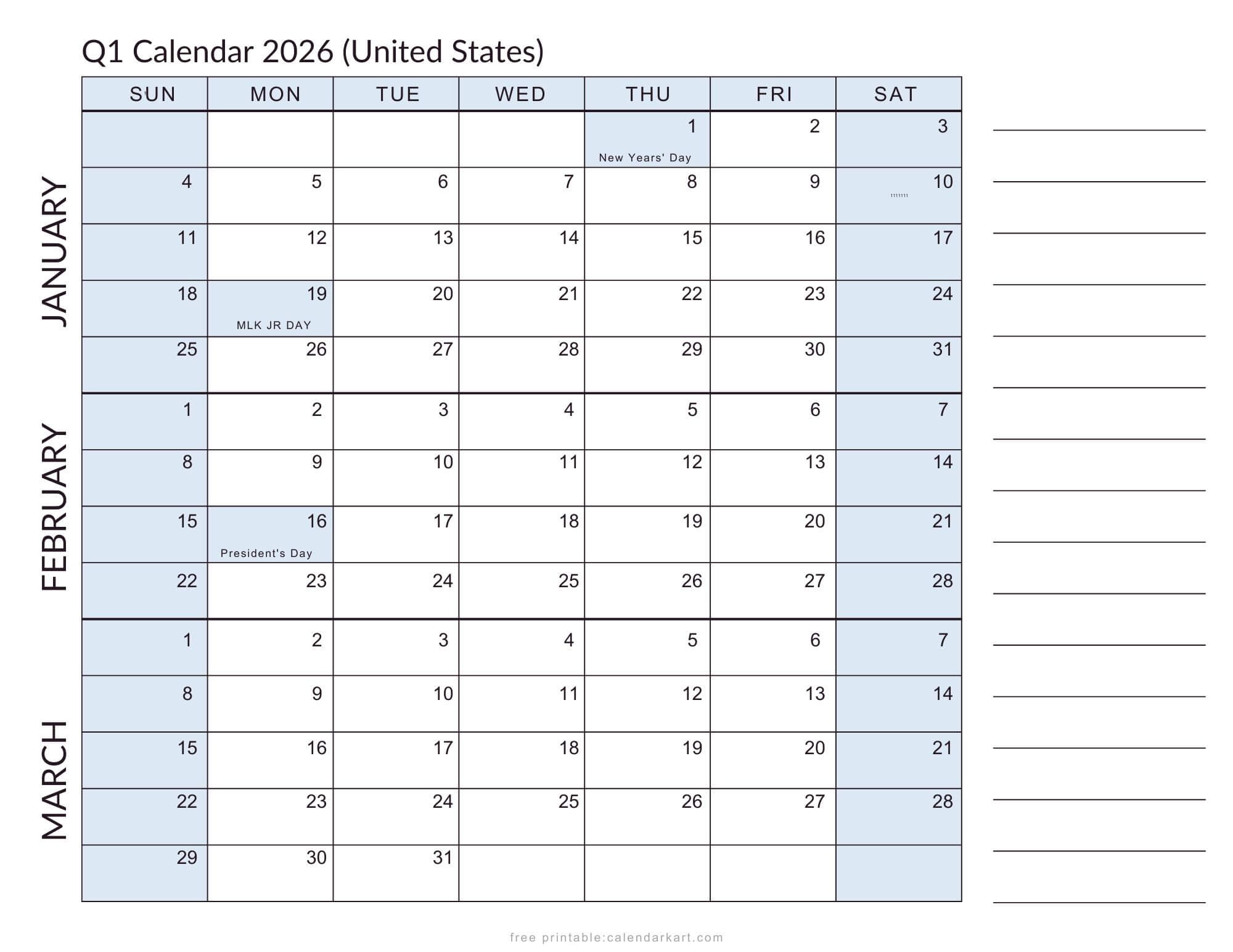 2026 Quarterly Calendars with Holidays Planner USA Soft Pastel