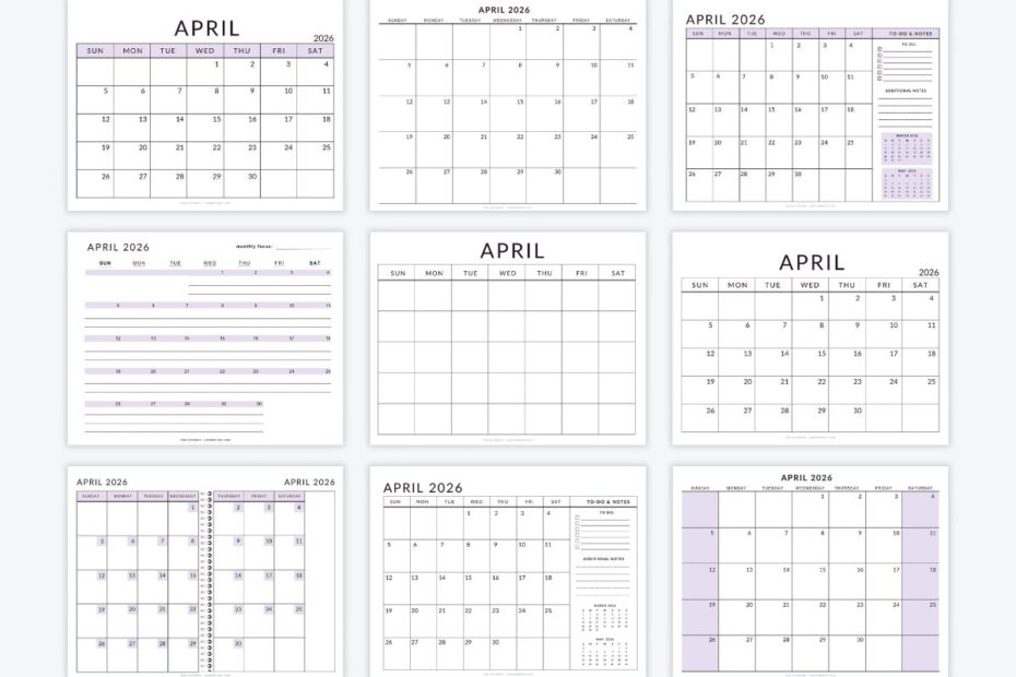 April 2026 Printable Calendars