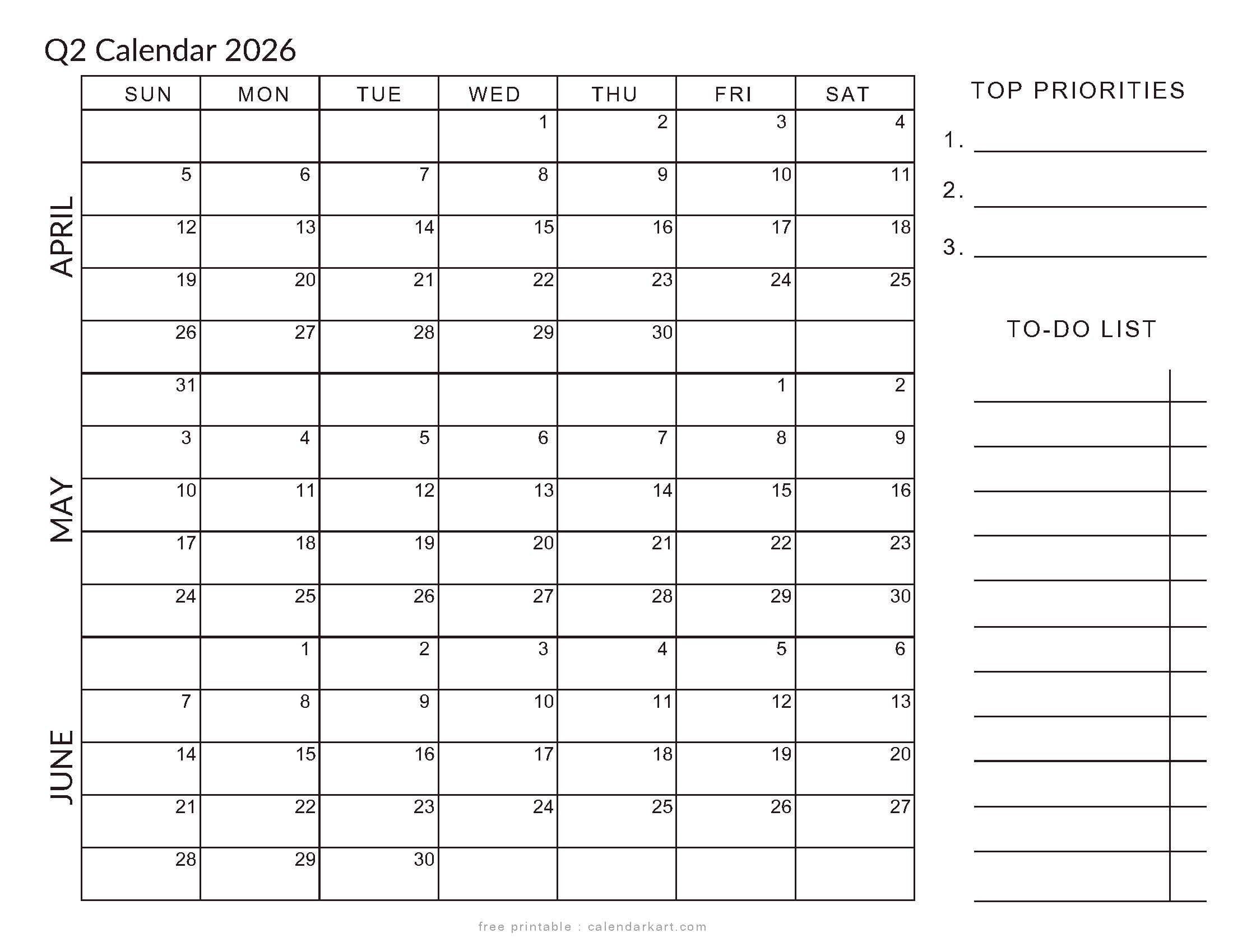 April-June 2026 Q-2 With To Do List