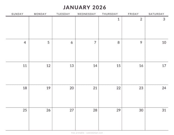 Editable Large Sized Monthly Calendars 2026