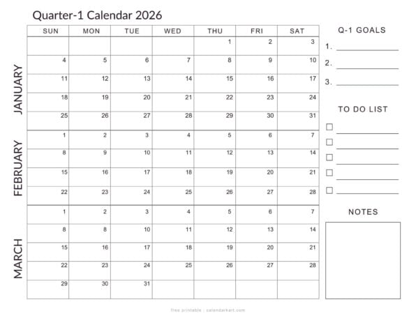 Editable Quarter Planner 2026