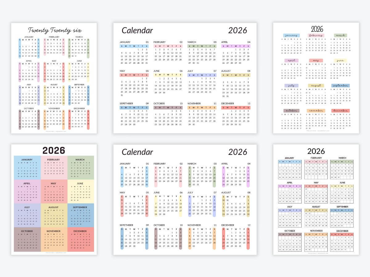 Free Printable 2026 calendars