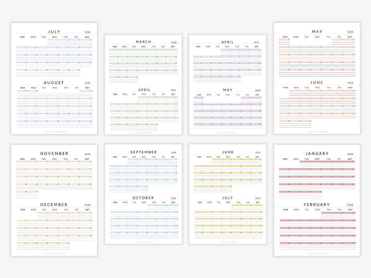 Free Printable Bi-Monthly Calendars