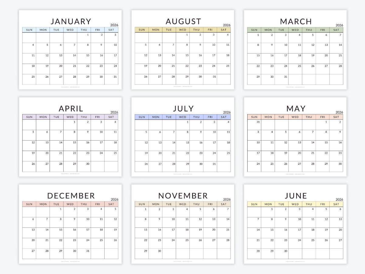 Free Printable Monthly Calendars