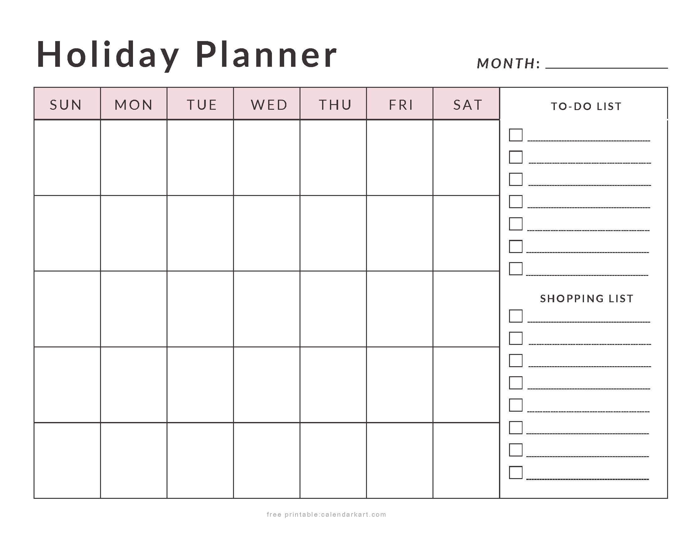 Holiday Planner with To-Dos and Shopping List