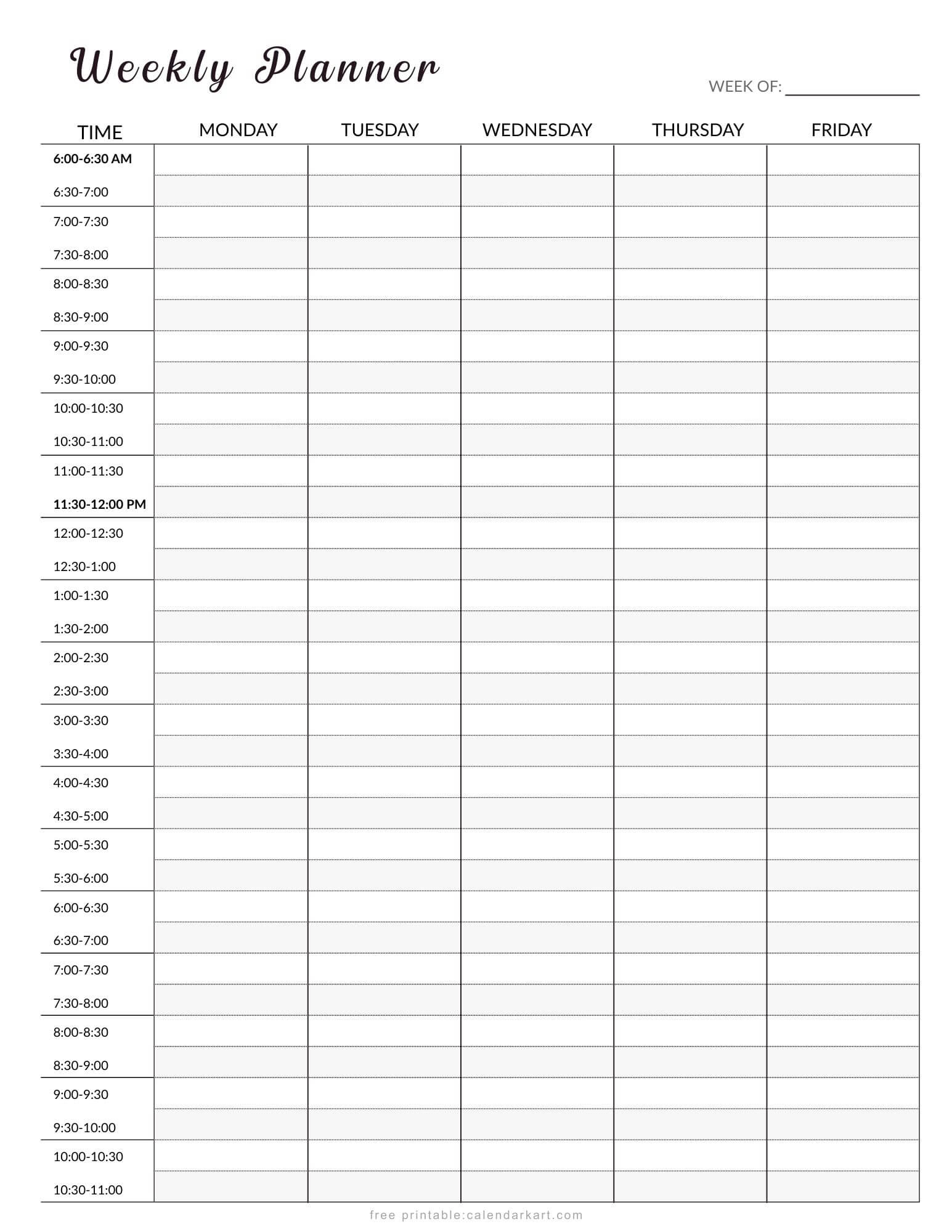 Hourly Weekly Schedule Planner