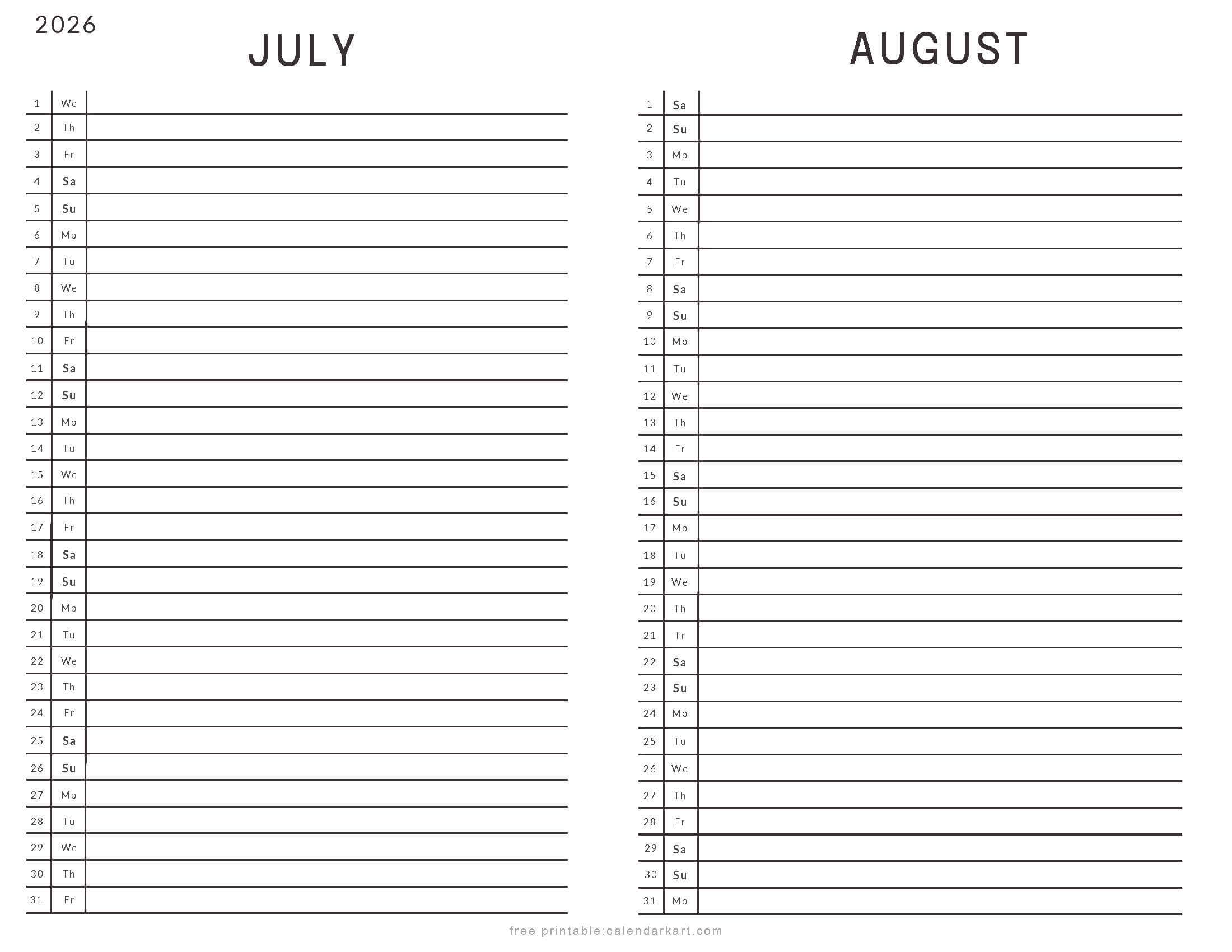 July 2026 Calendar Pdf Template For Creating A Daily Planner