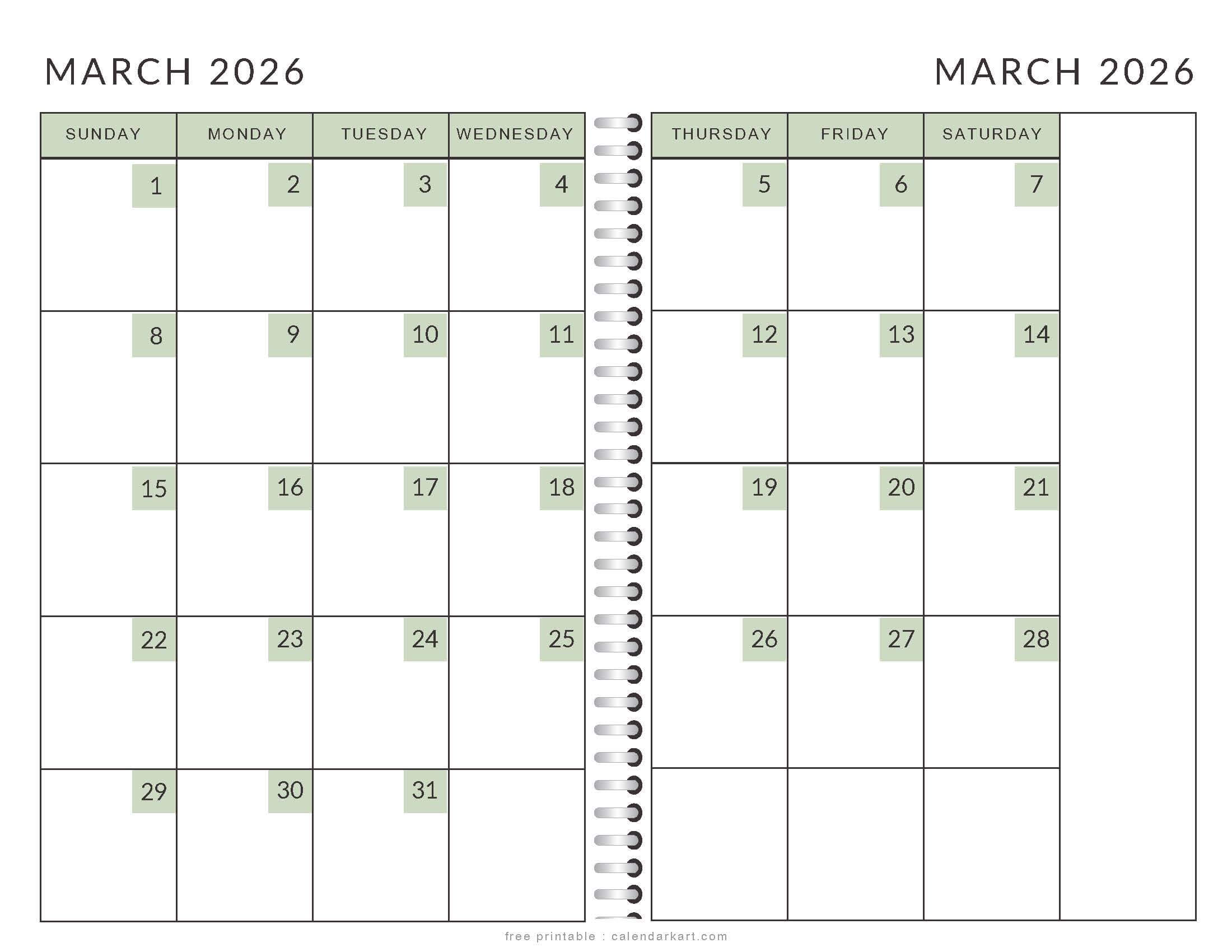 March 2026 Calendar 2-Page Printable Soft Pastel