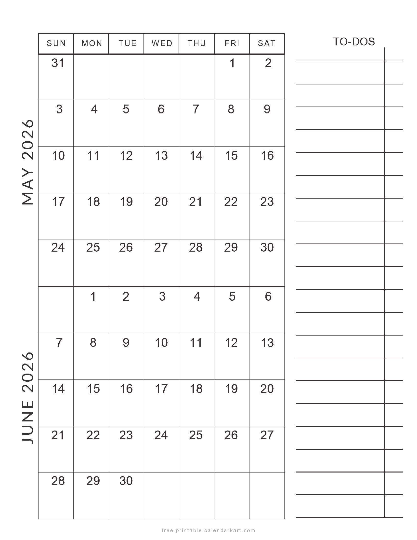 May June 2026 Planner Calendar