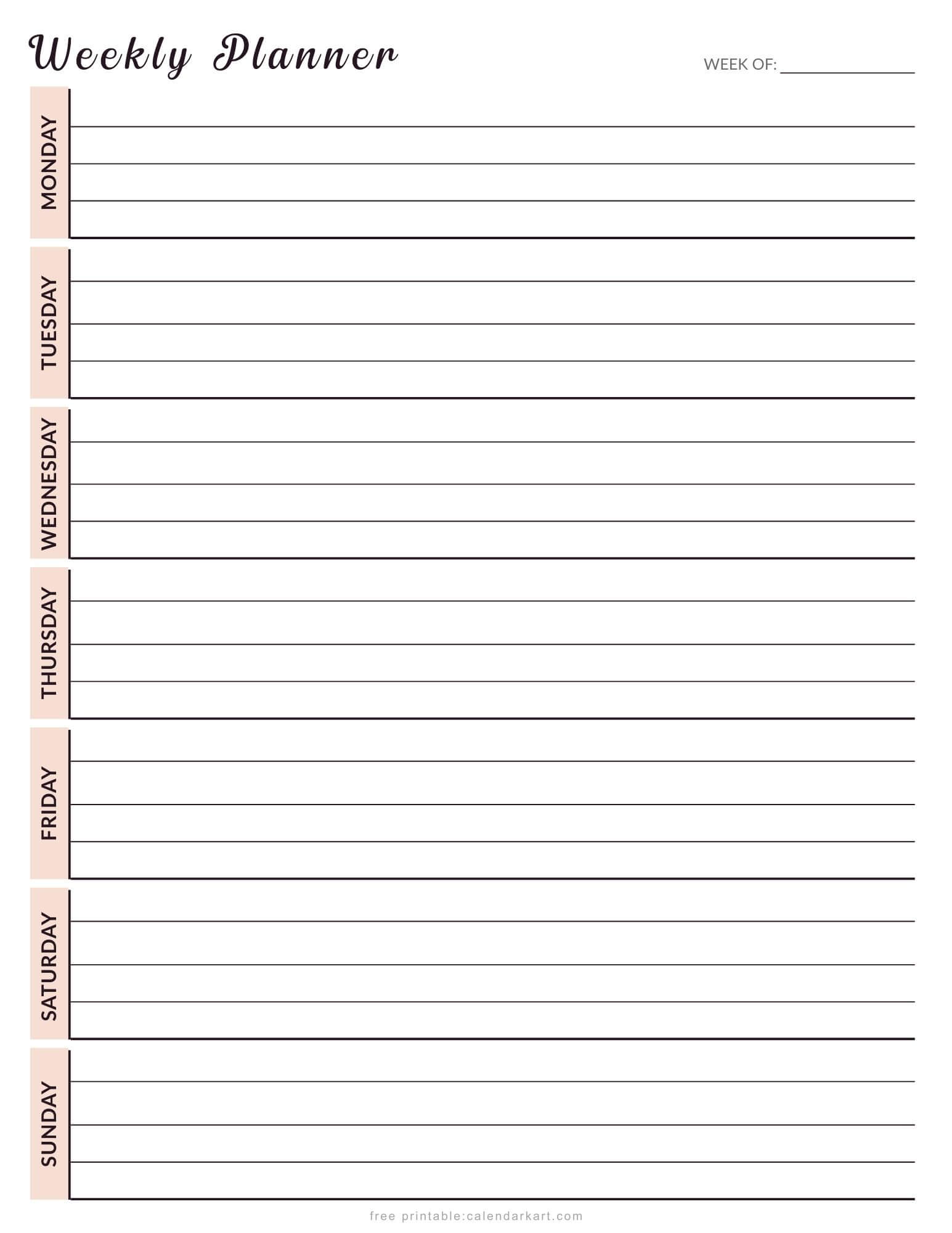 Minimal Vertical Weekly Planner