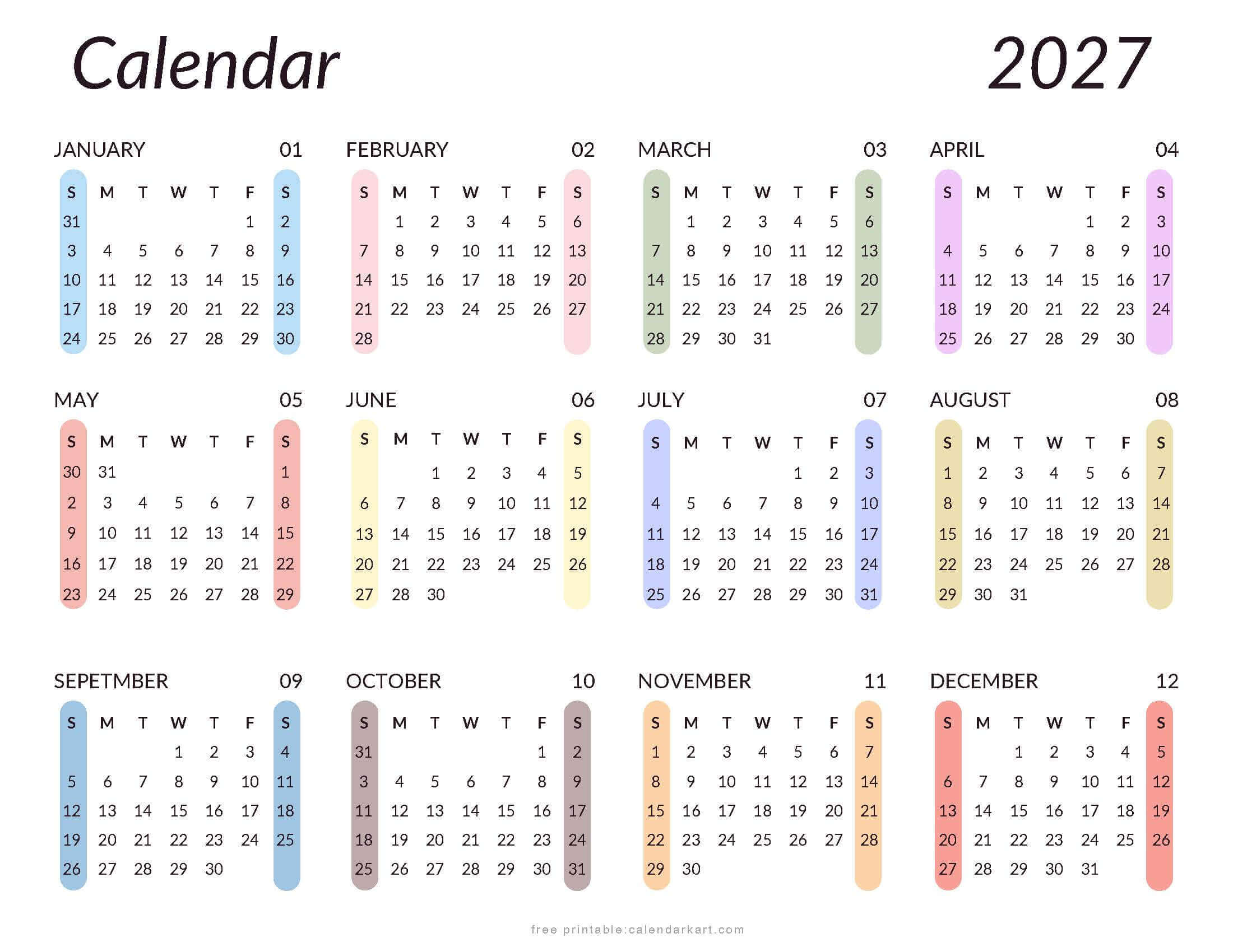 Printable 2026 Calendar Template Style 10