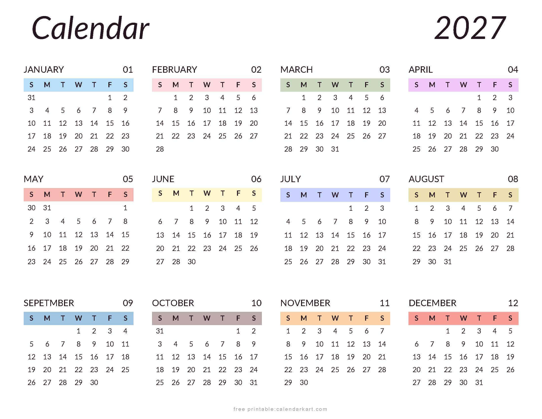 Printable 2026 Calendar Template Style 11
