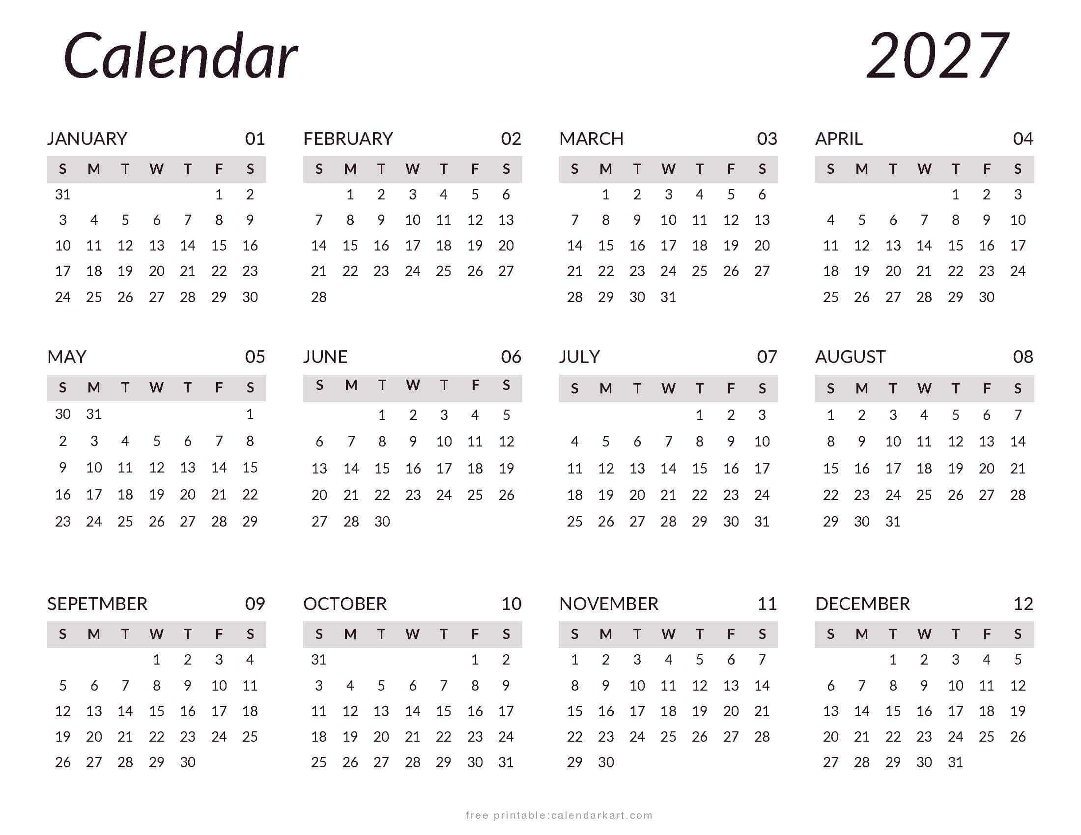 Printable 2026 Calendar Template Style 12