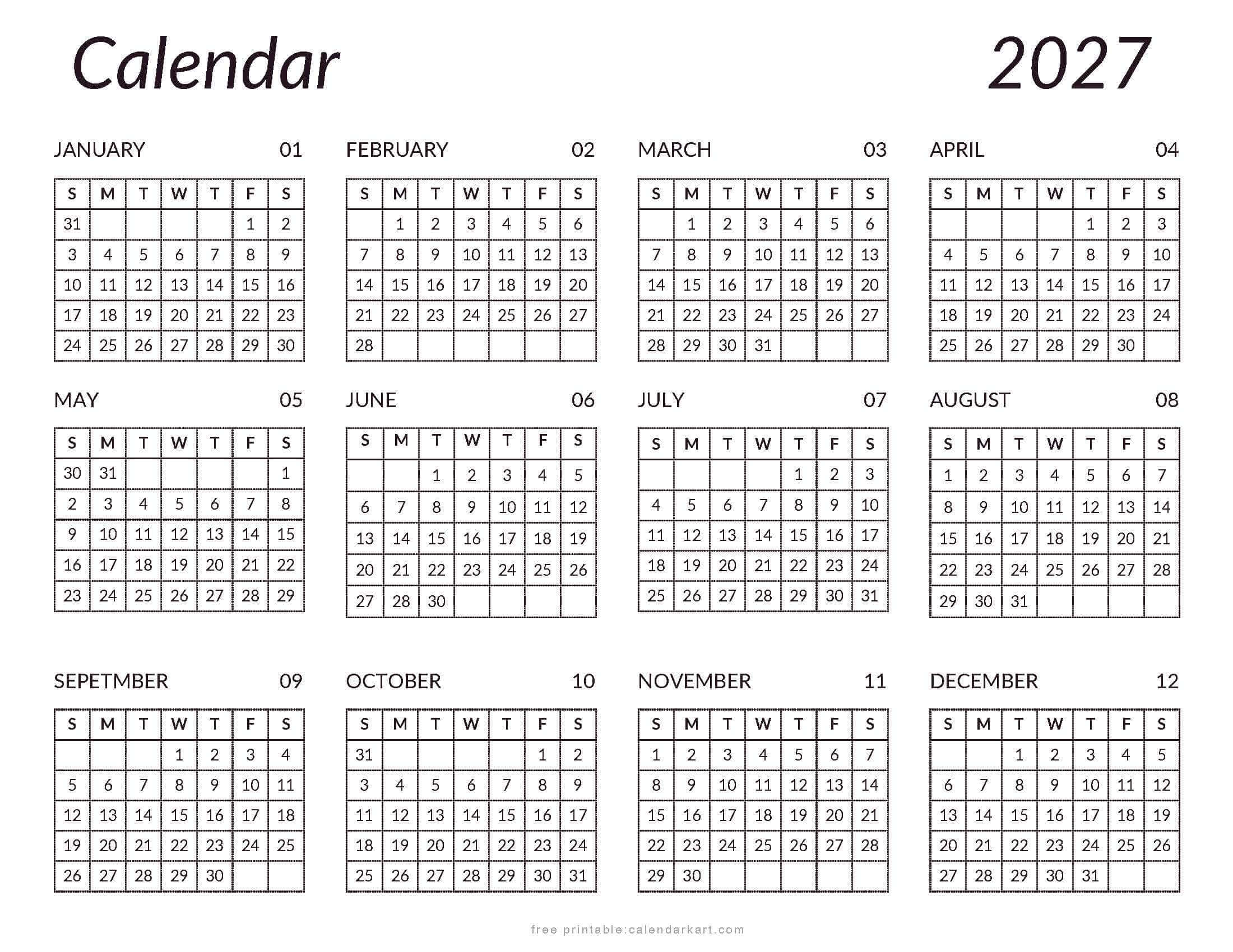 Printable 2026 Calendar Template Style 9