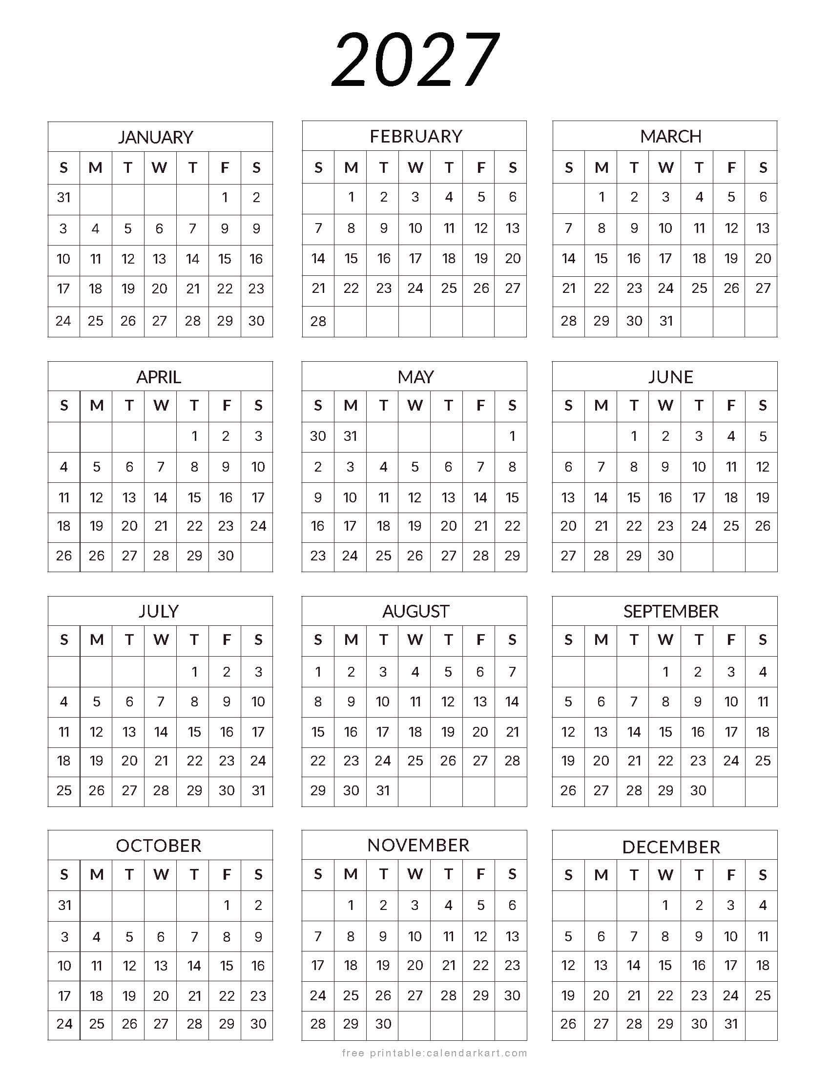 Printable 2027 Calendar Style 5