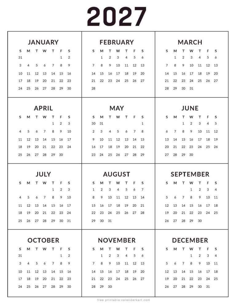 2027 Calendar – Free Printable PDF Templates | CalendarKart
