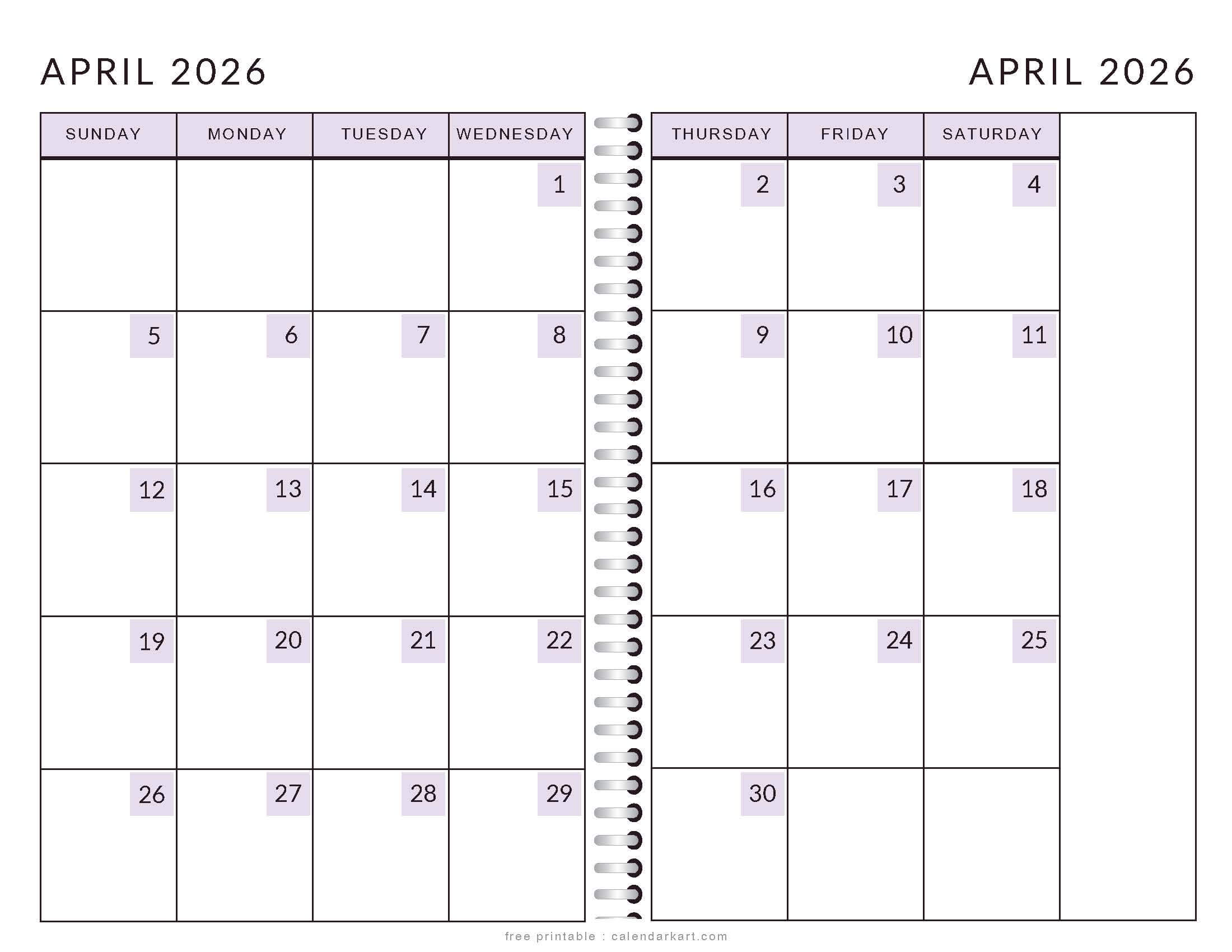 Printable April 2026 Calendar 2 Page Soft Pastel