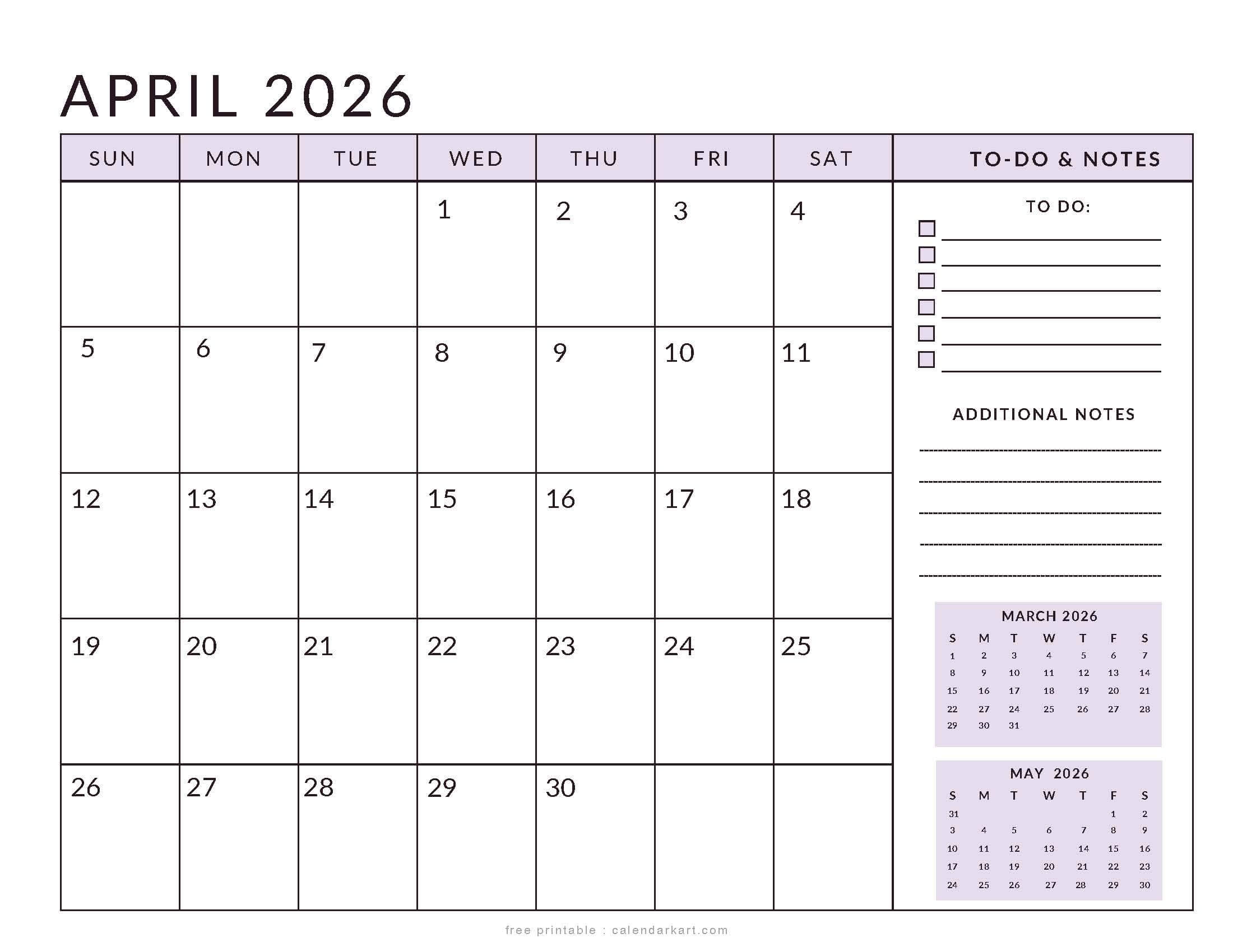 Printable April 2026 Calendar Planner Soft Pastel