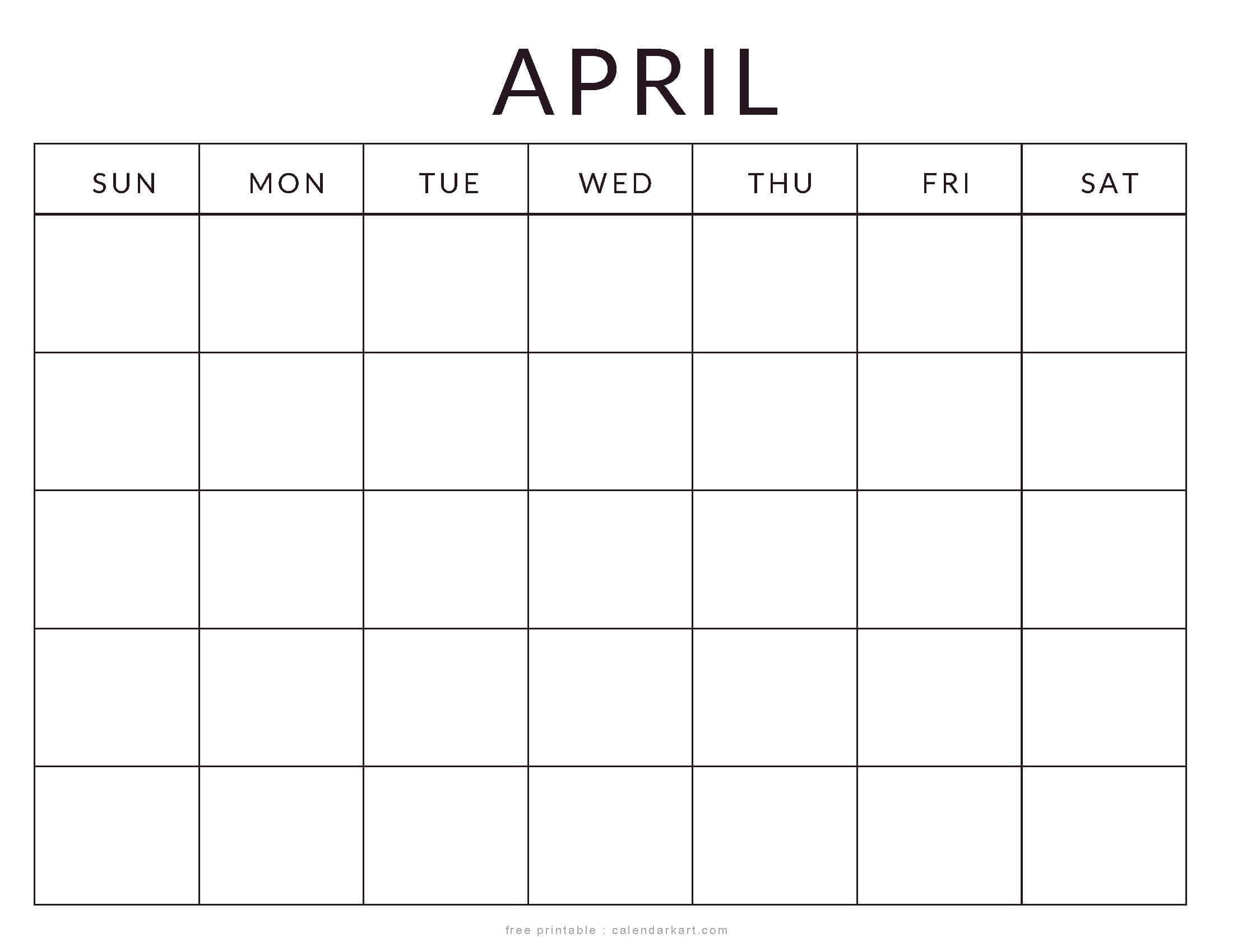 Printable April Calendar Blank