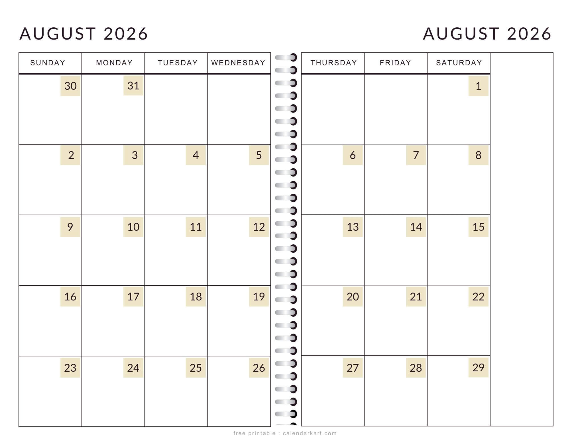 Printable August 2026 Calendar 2 Page Soft Pastel