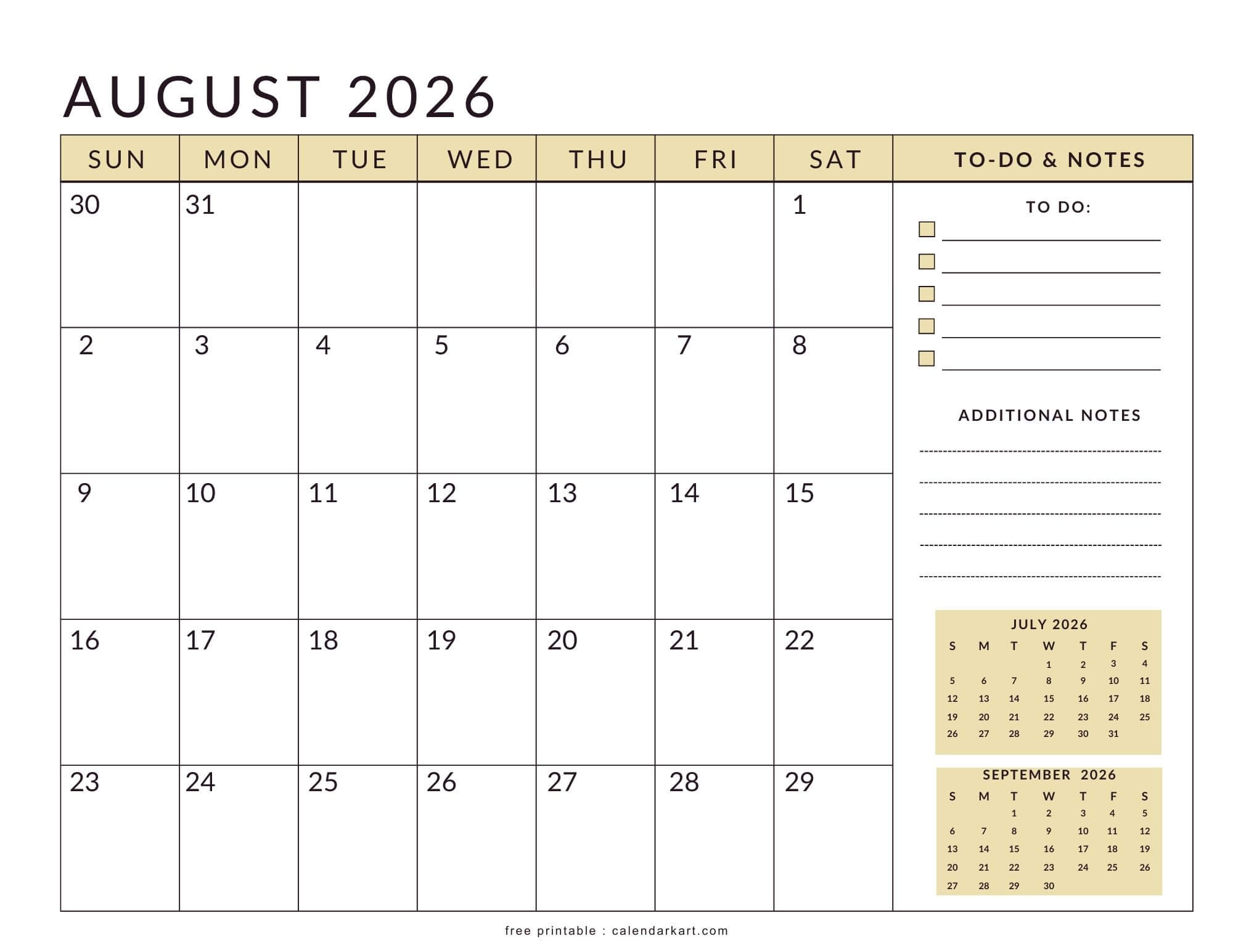 Printable August 2026 Calendar Planner Soft Pastel