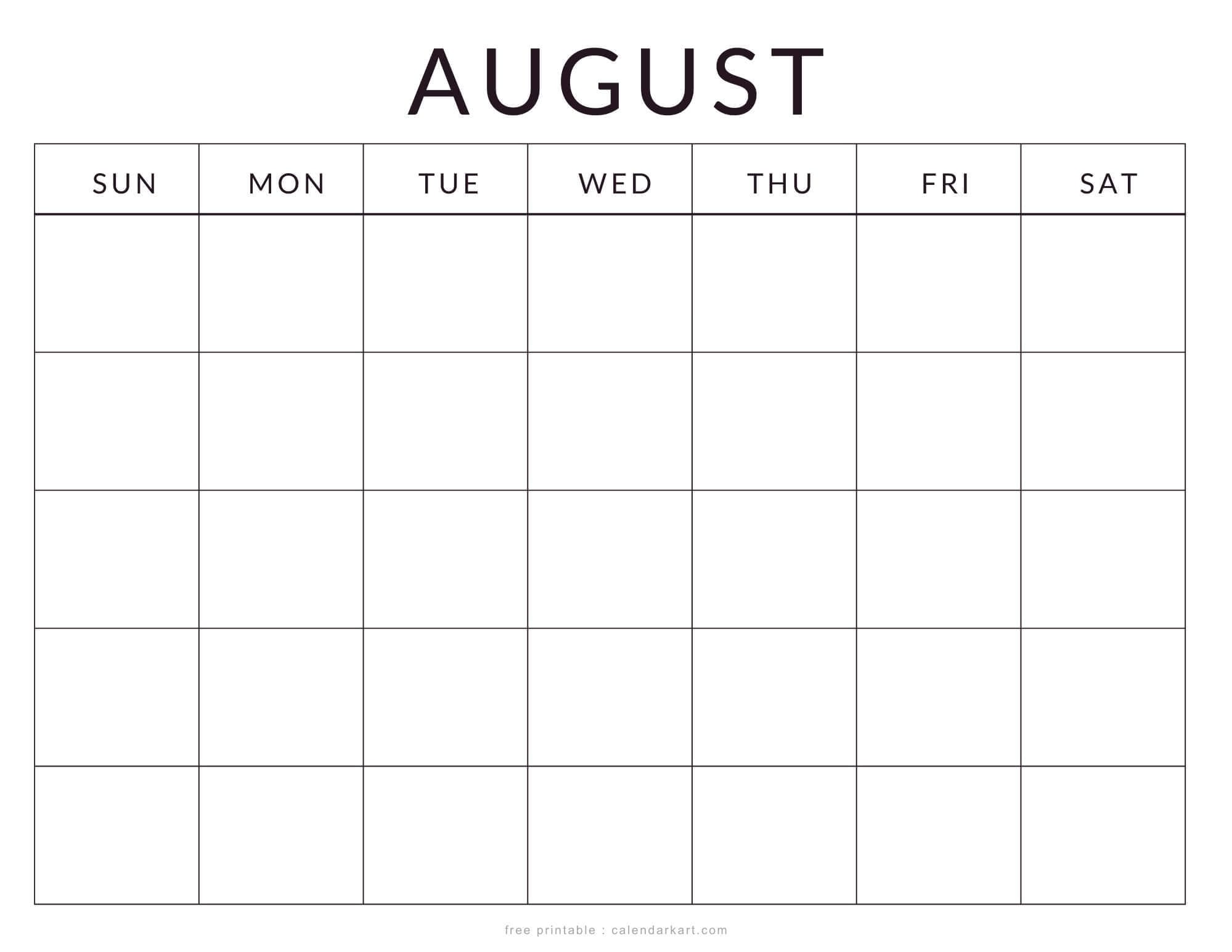 Printable August Calendar Blank