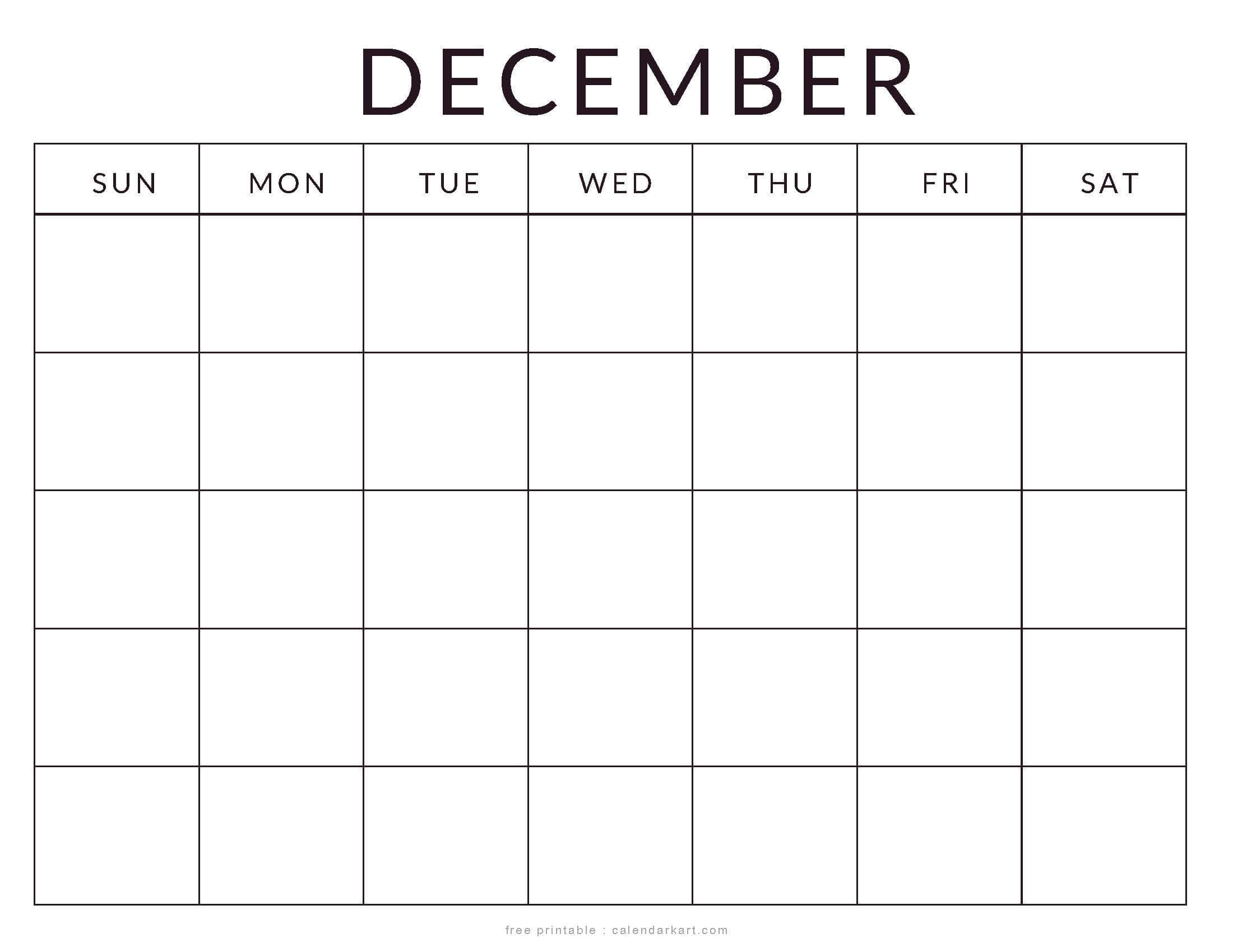 Printable December Calendar Blank
