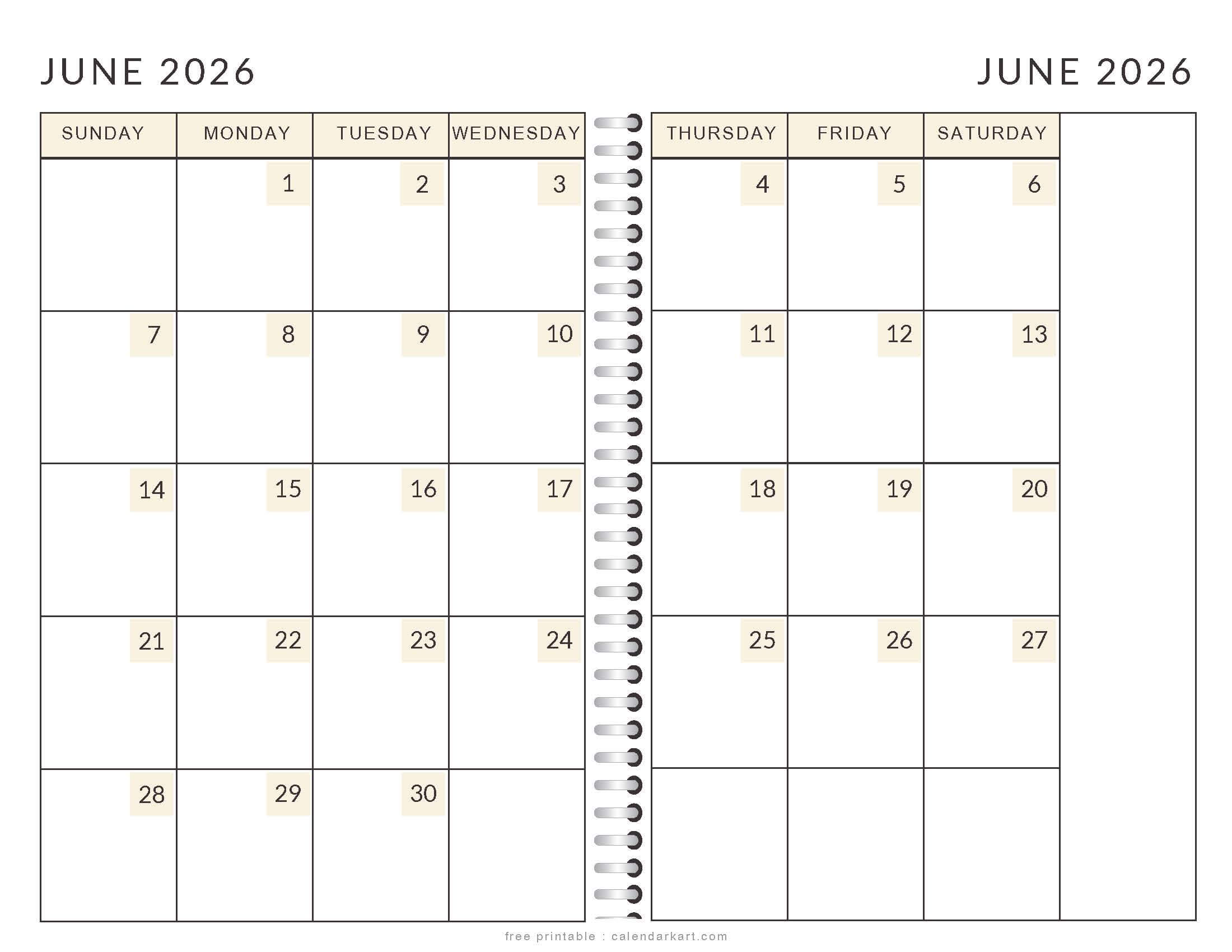 Printable June 2026 Calendar 2-Page Soft Pastel