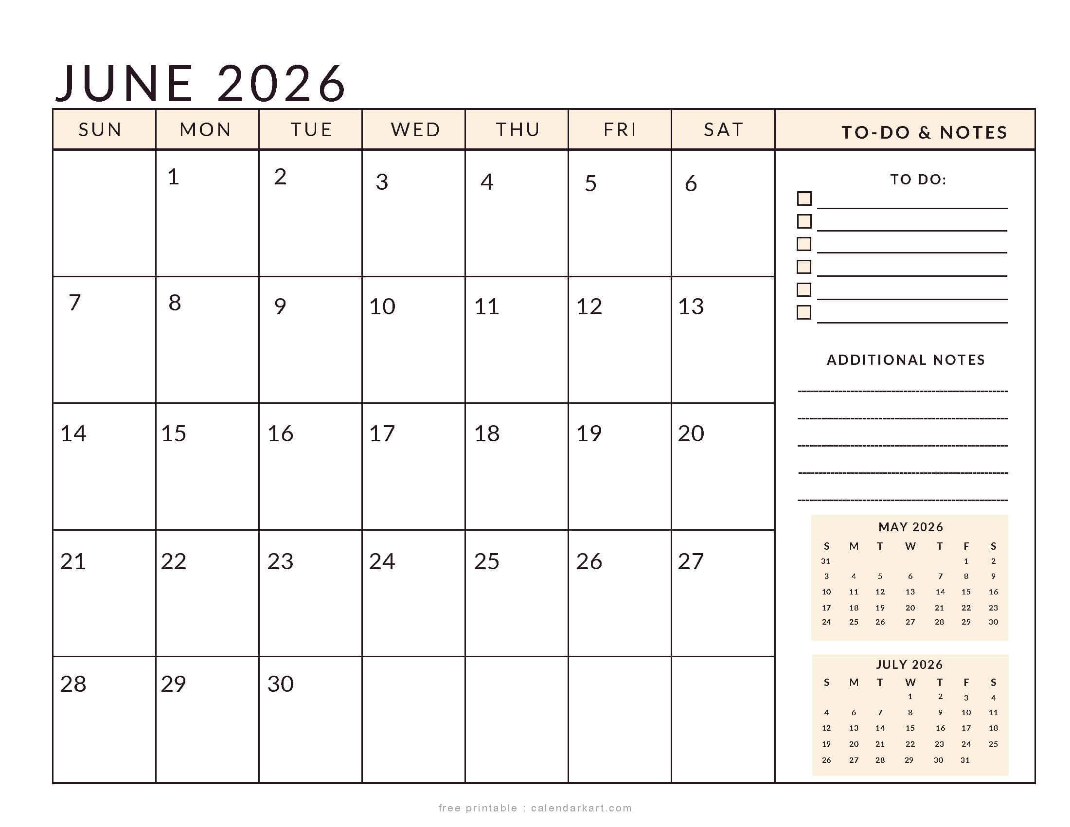 Printable June 2026 Calendar Planner Soft Pastel