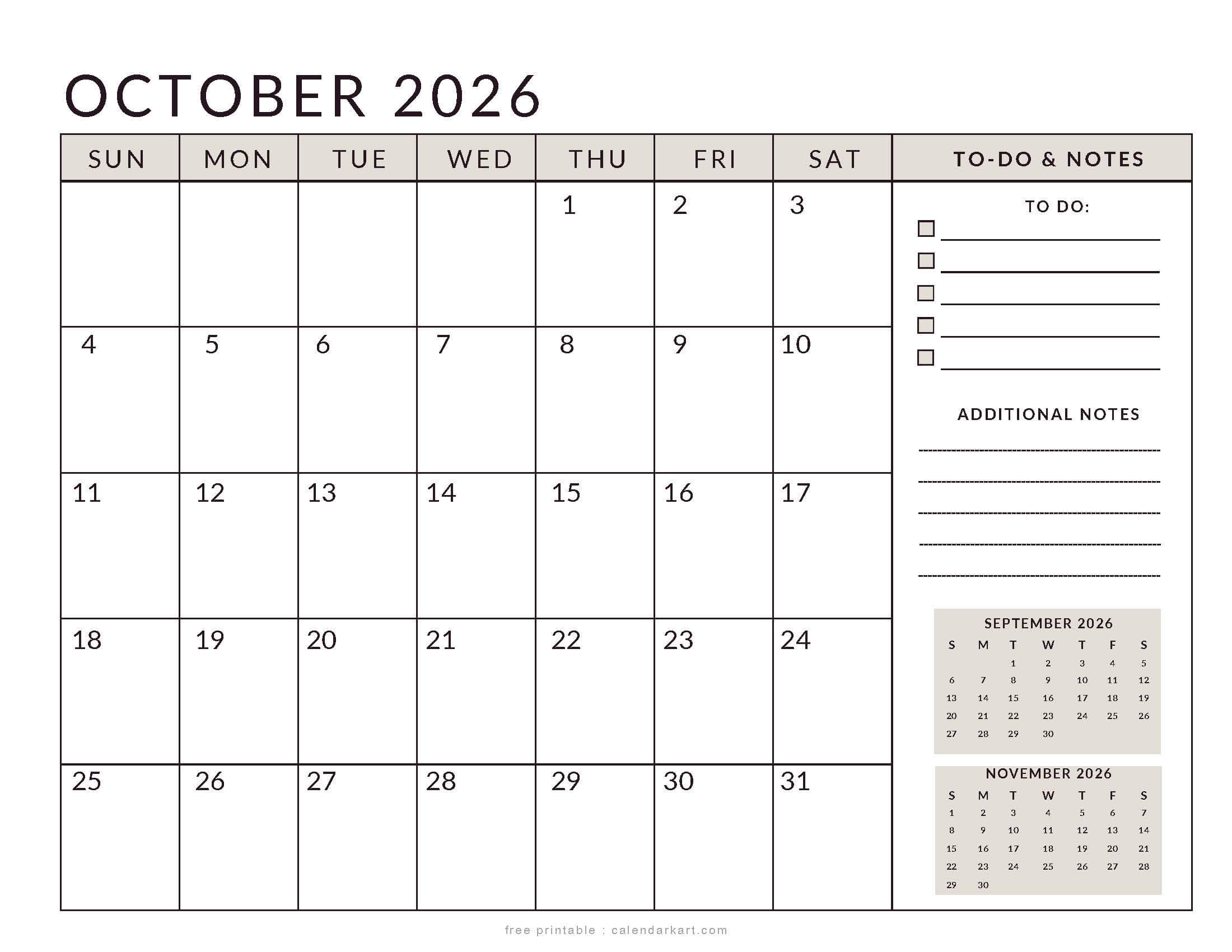 Printable October 2026 Calendar Planner Soft Pastel