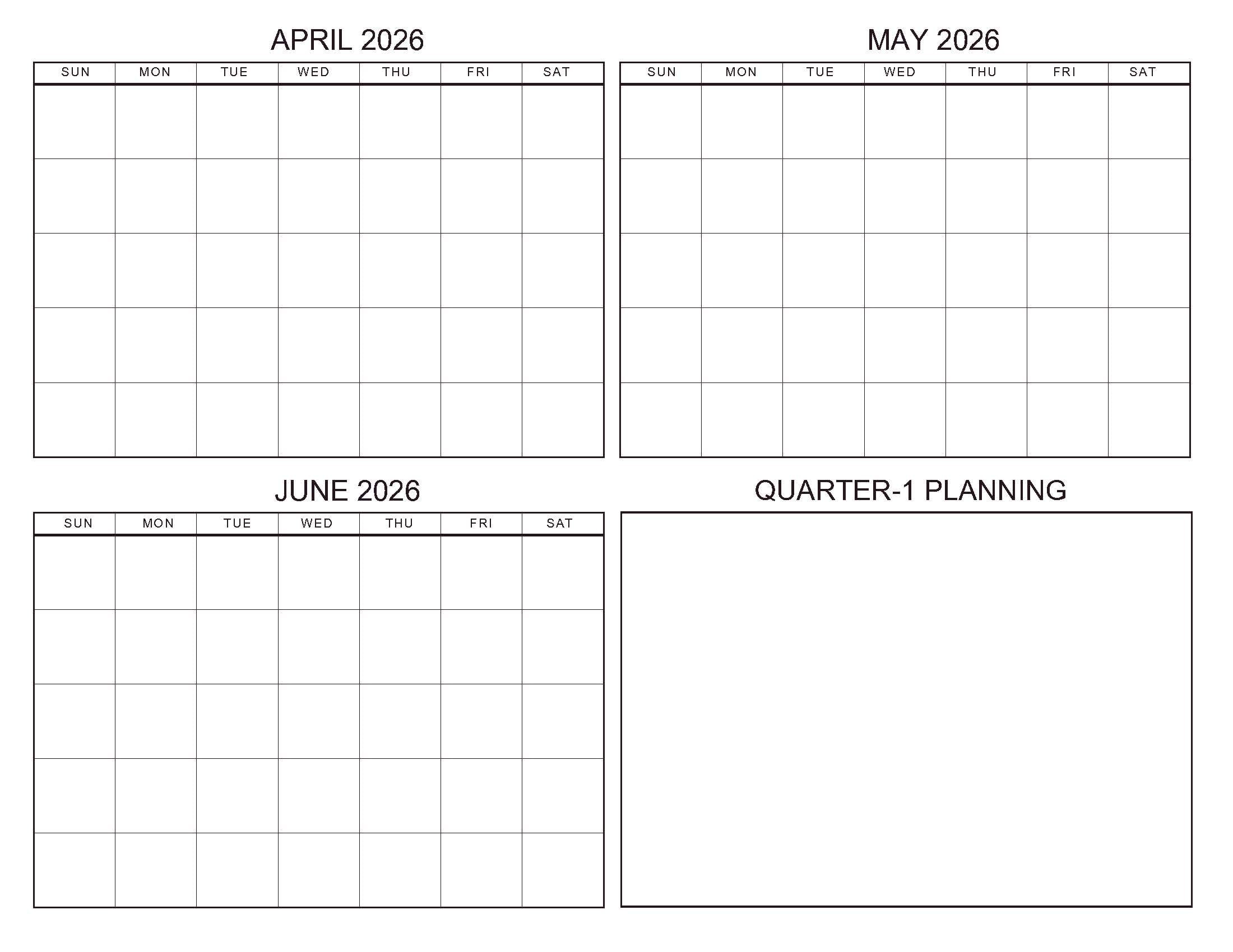 Quarter-2 Blank Calendar